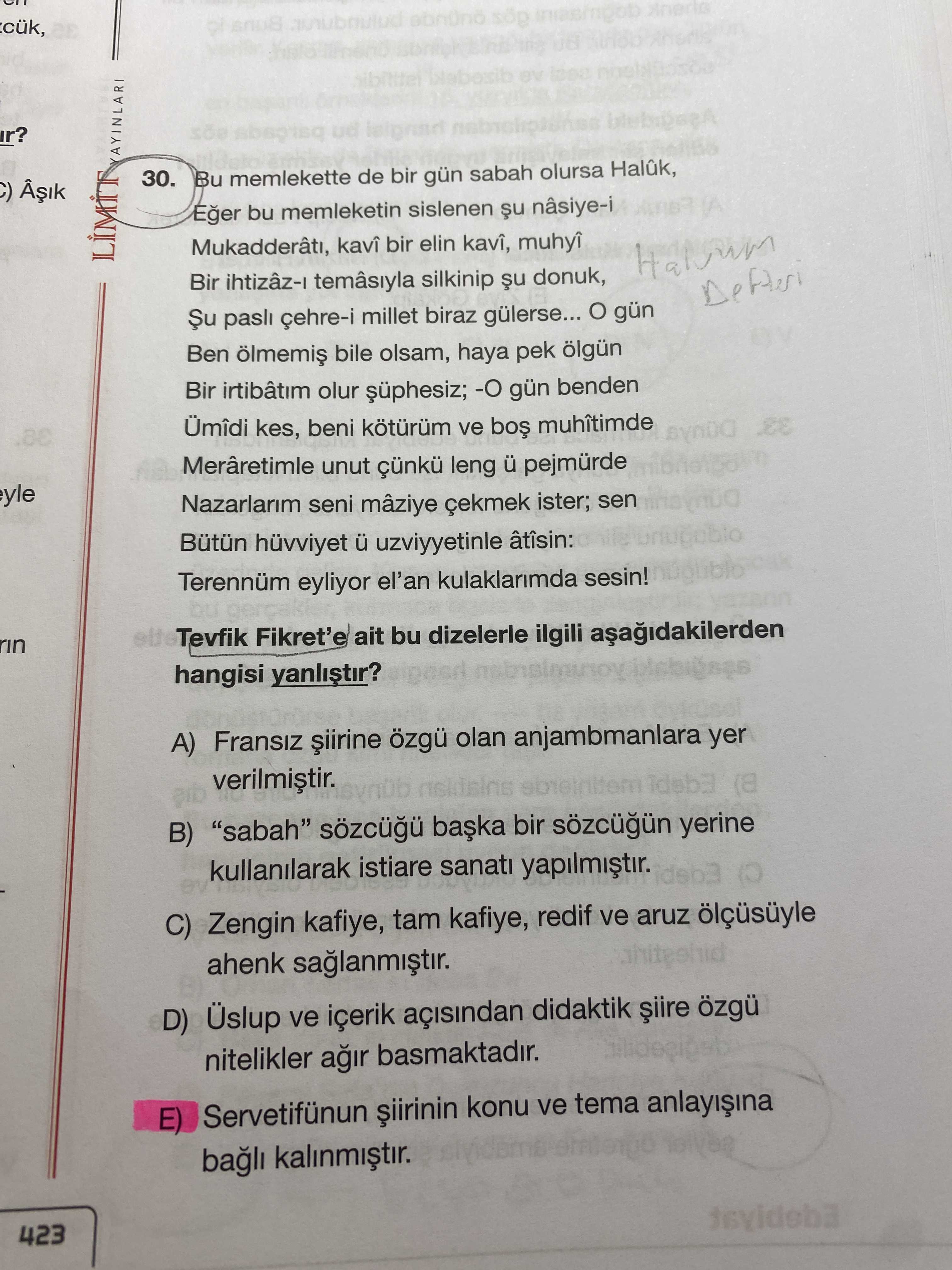 Bu memlekette de bir gün sabah olursa Halûk, Eğer bu memleketin sislenen şu nâsiye-i Mukadderâtı