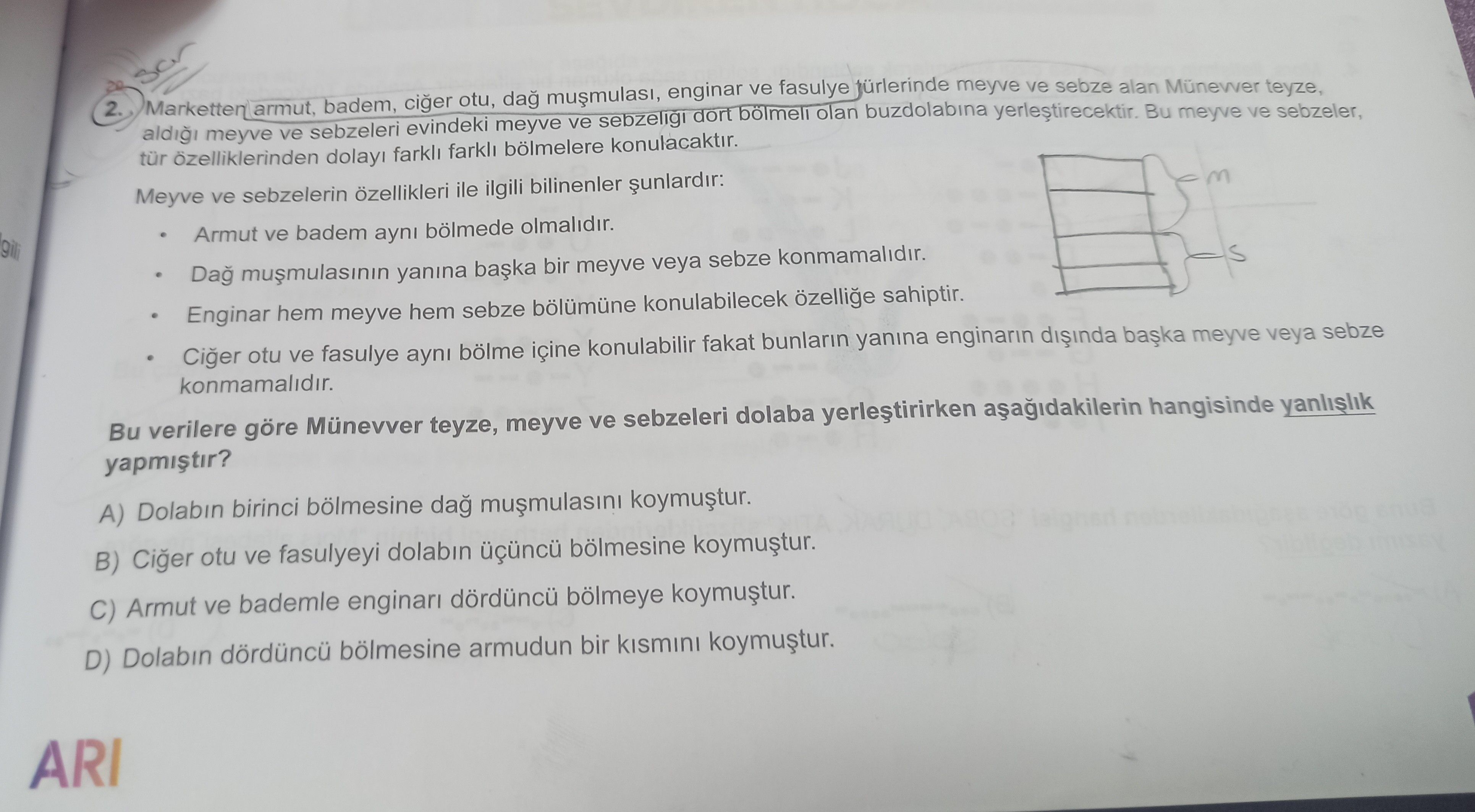 Marketten armut, badem, ciğer otu, dağ muşmulası, enginar ve fasulye türlerinde meyve ve sebze alan