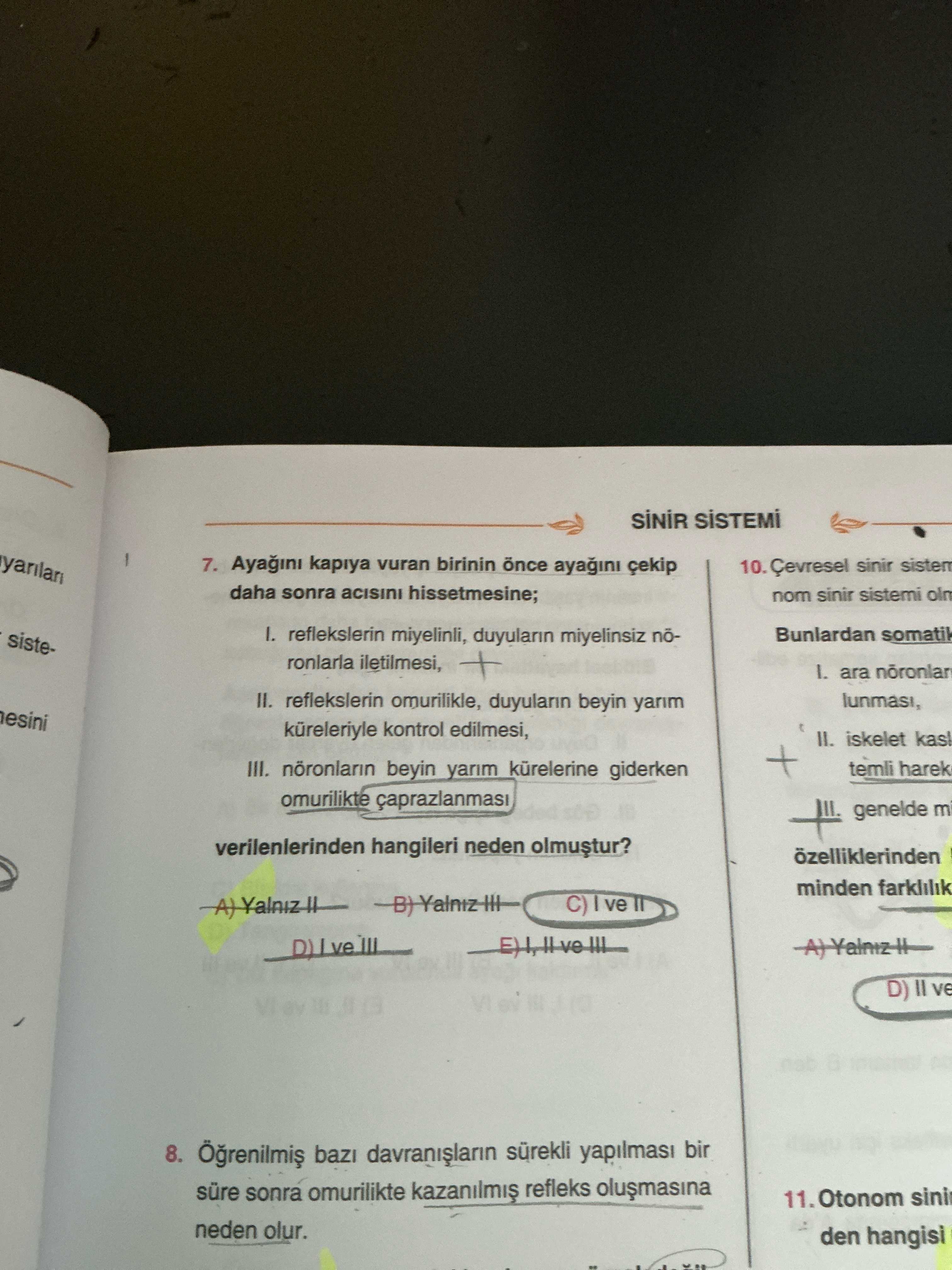 Ayağını kapıya vuran birinin önce ayağını çekip daha sonra acısını hissetmesine; I. reflekslerin