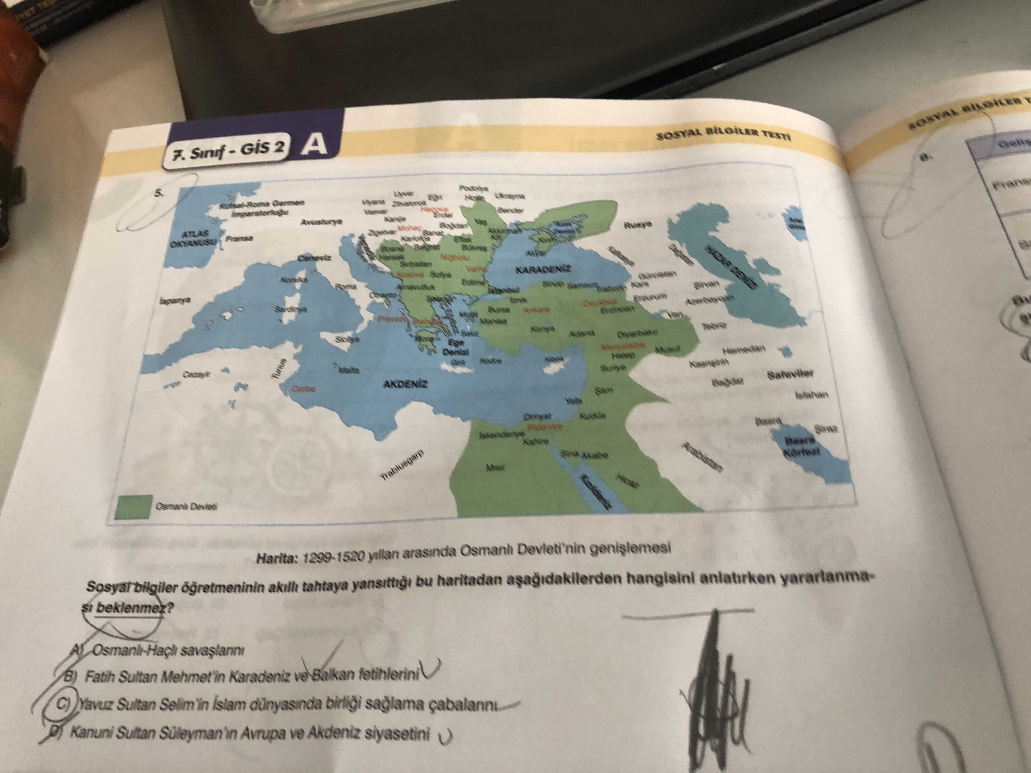 Harita: 1299-1520 yılları arasında Osmanlı Devleti'nin genişlemesi Sosyal bilgiler öğretmeninin