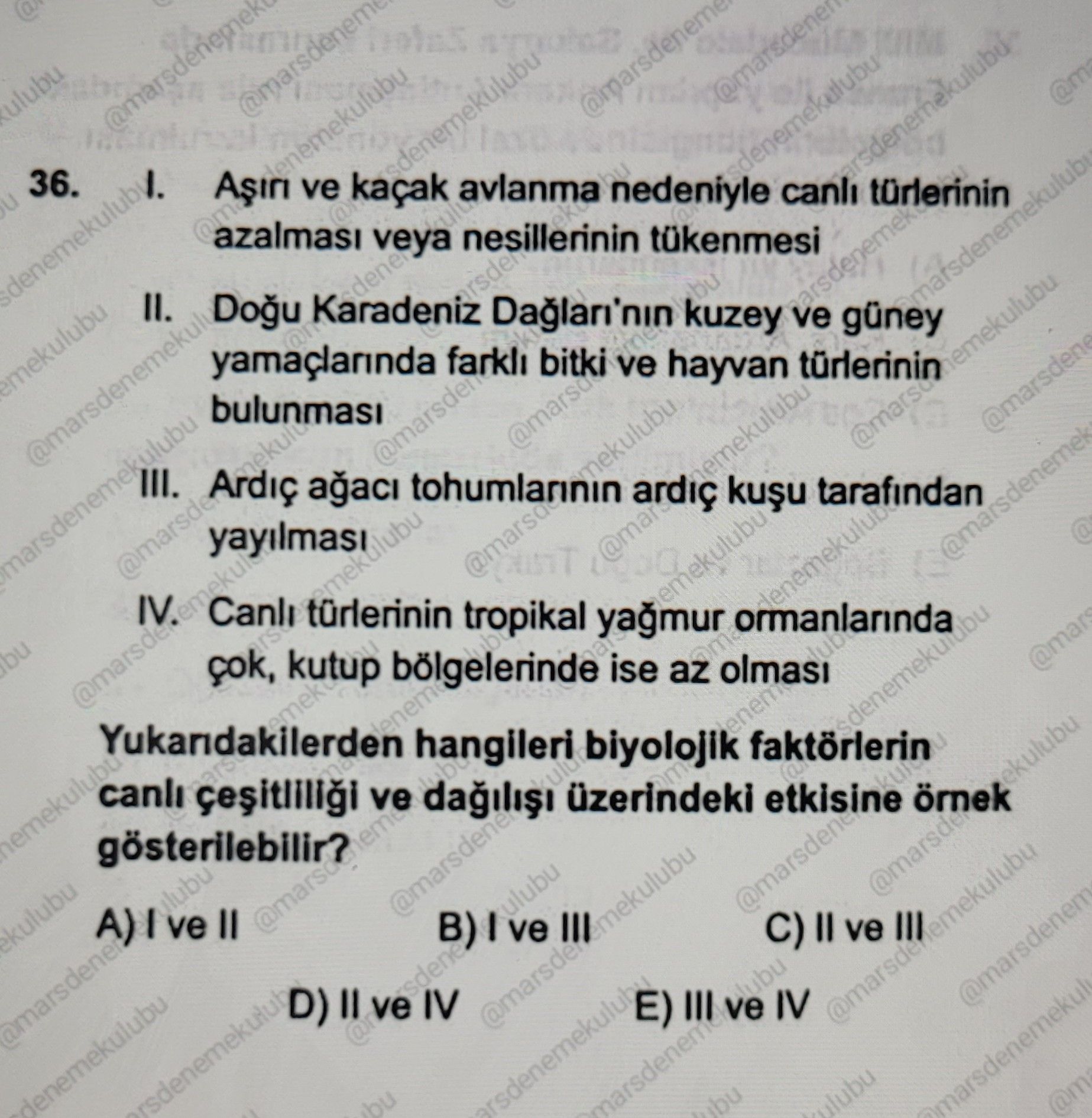 I. Aşırı ve kaçak avlanma nedeniyle canlı türlerinin azalması veya nesillerinin tükenmesi II. Doğu