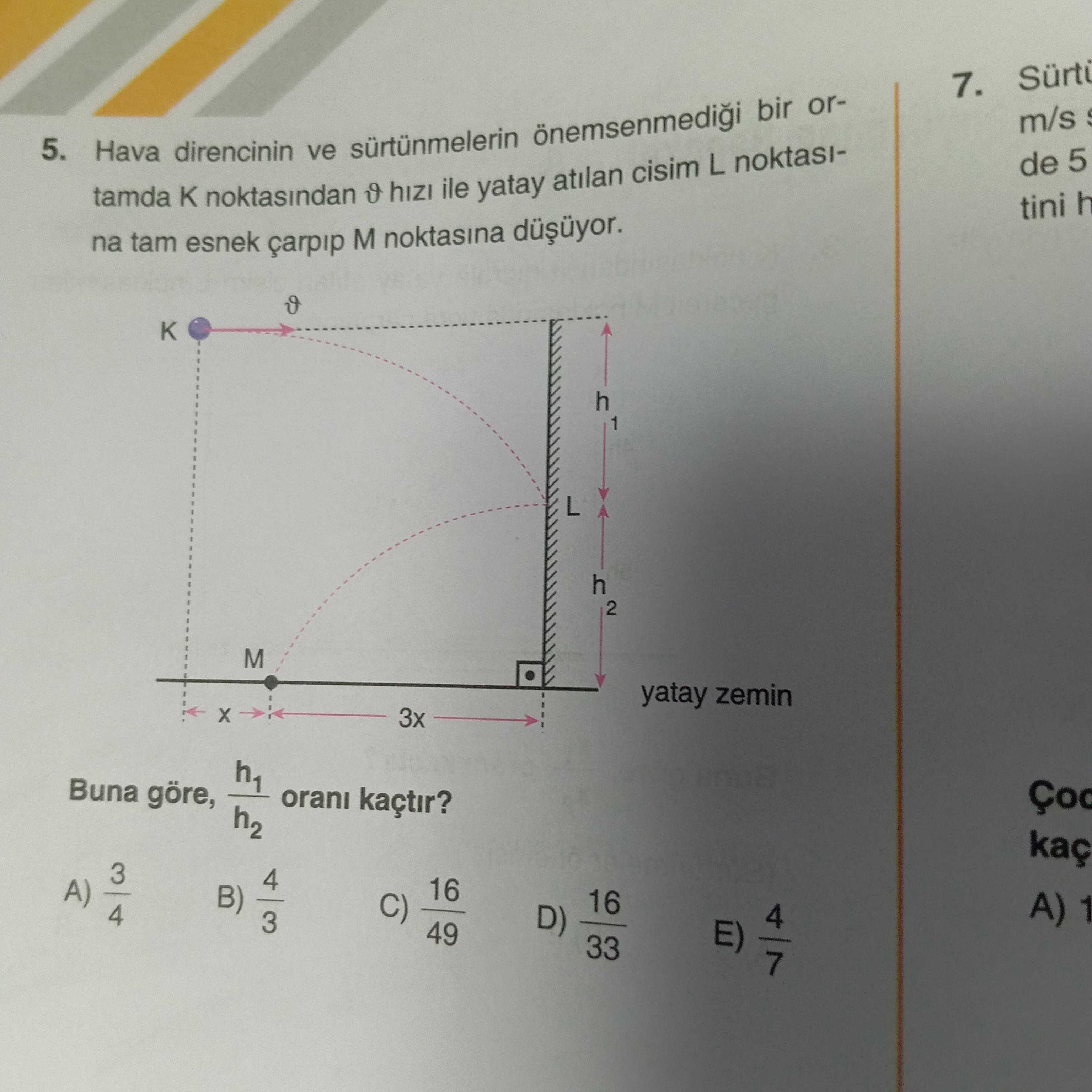 Hava direncinin ve sürtünmelerin önemsenmediği bir ortamda K noktasından ϑ hızı ile yatay atılan
