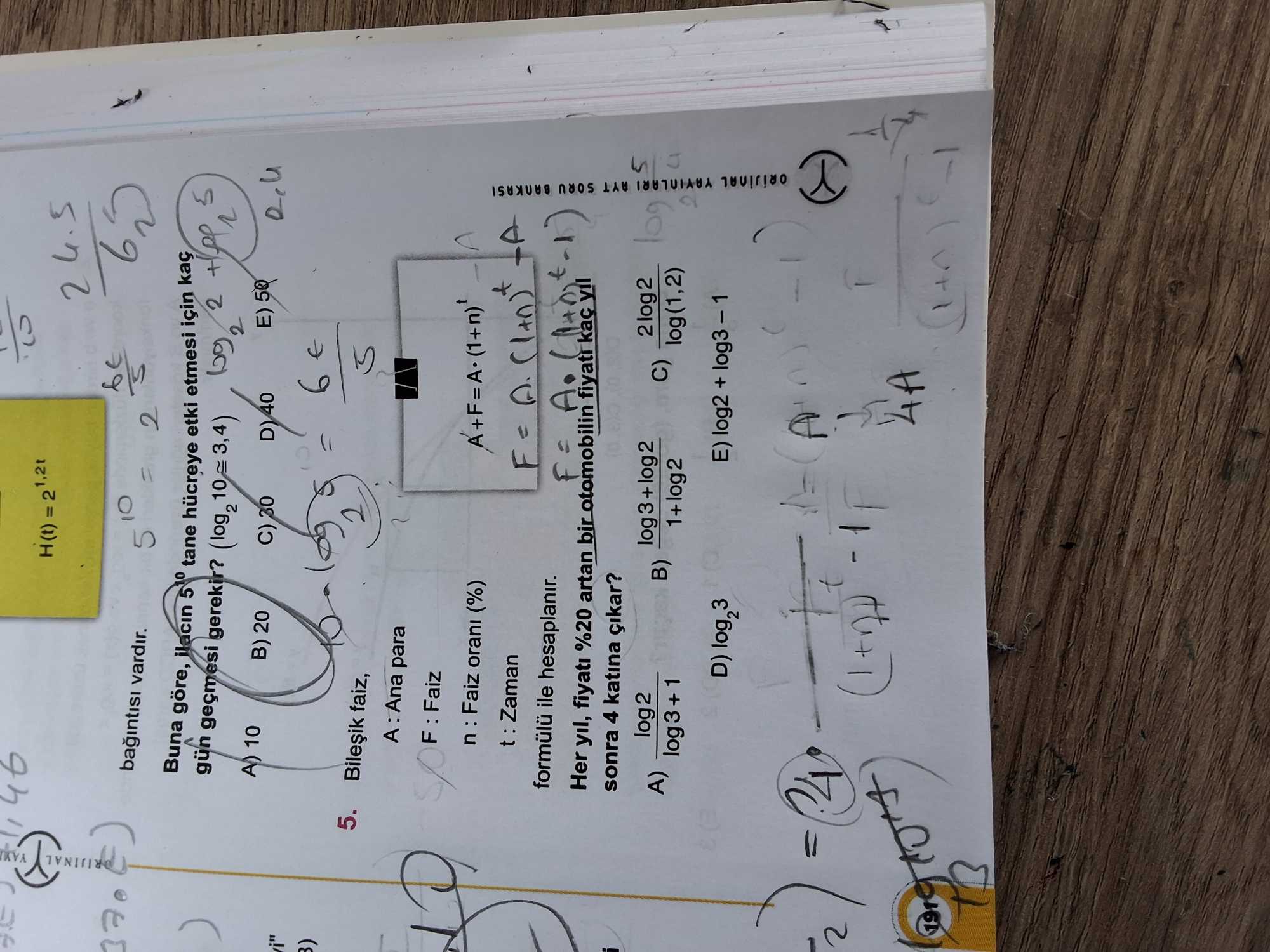 Bileşik faiz, A : Ana para F : Faiz n : Faiz oranı (%) t : Zaman formülü ile hesaplanır. Her yıl