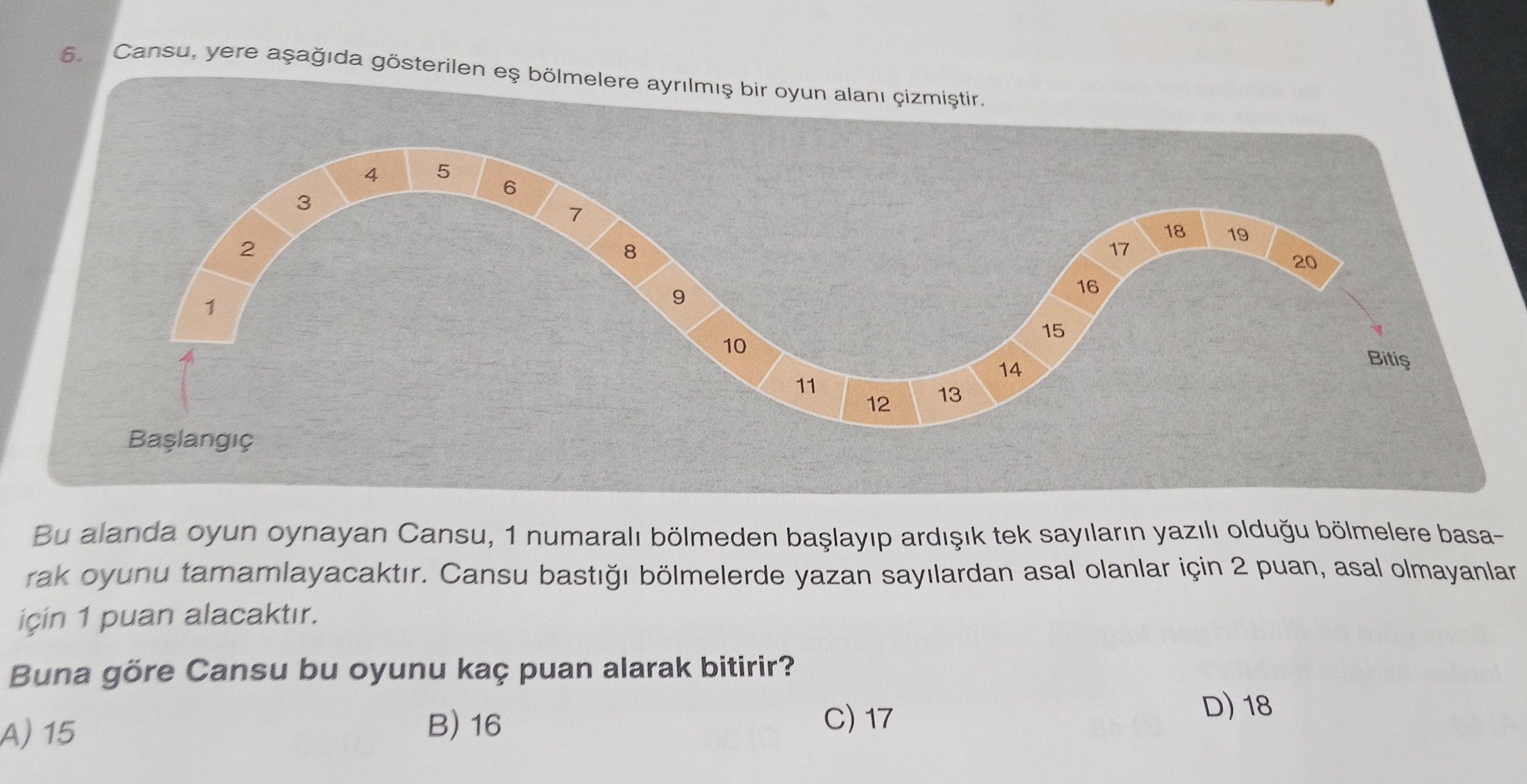 Cansu, yere aşağıda gösterilen eş bölmelere ayrılmış bir oyun alanı çizmiştir. Bu alanda oyun