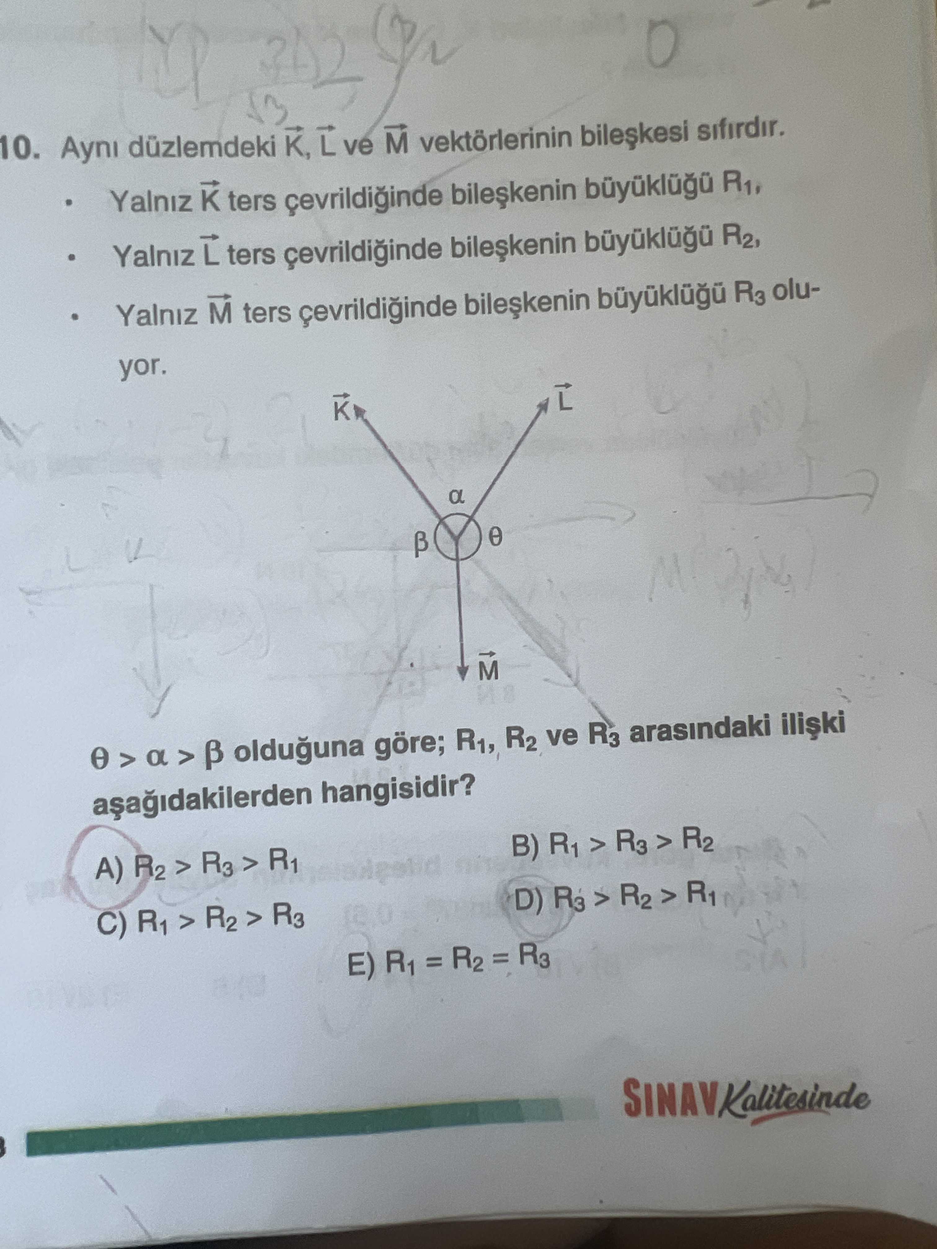Aynı düzlemdeki K, L ve M vektörlerinin bileşkesi sıfırdır. • Yalnız K ters çevrildiğinde bileşkenin