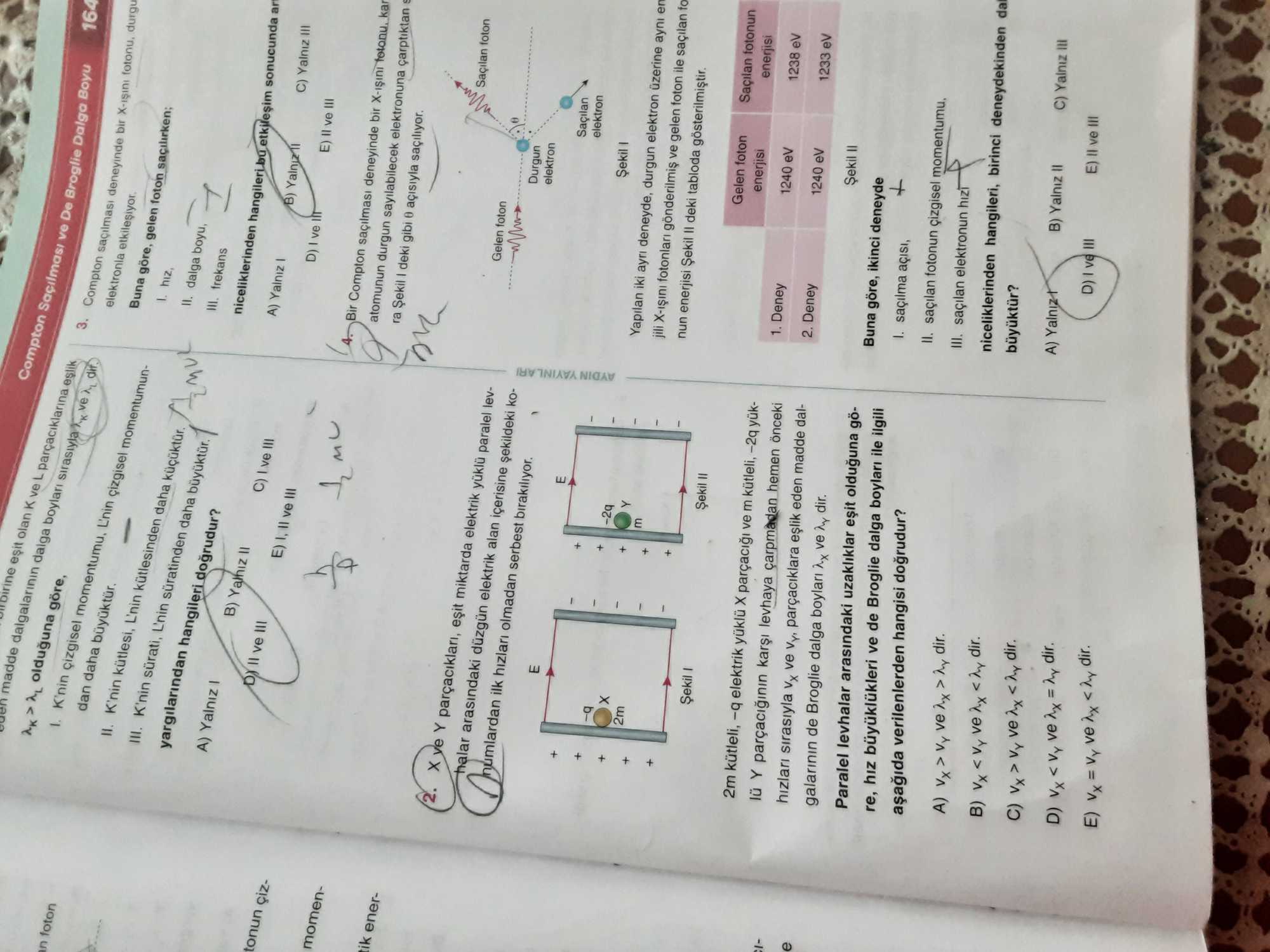 X ve Y parçacıkları, eşit miktarda elektrik yüklü paralel levhalar arasındaki düzgün elektrik alan