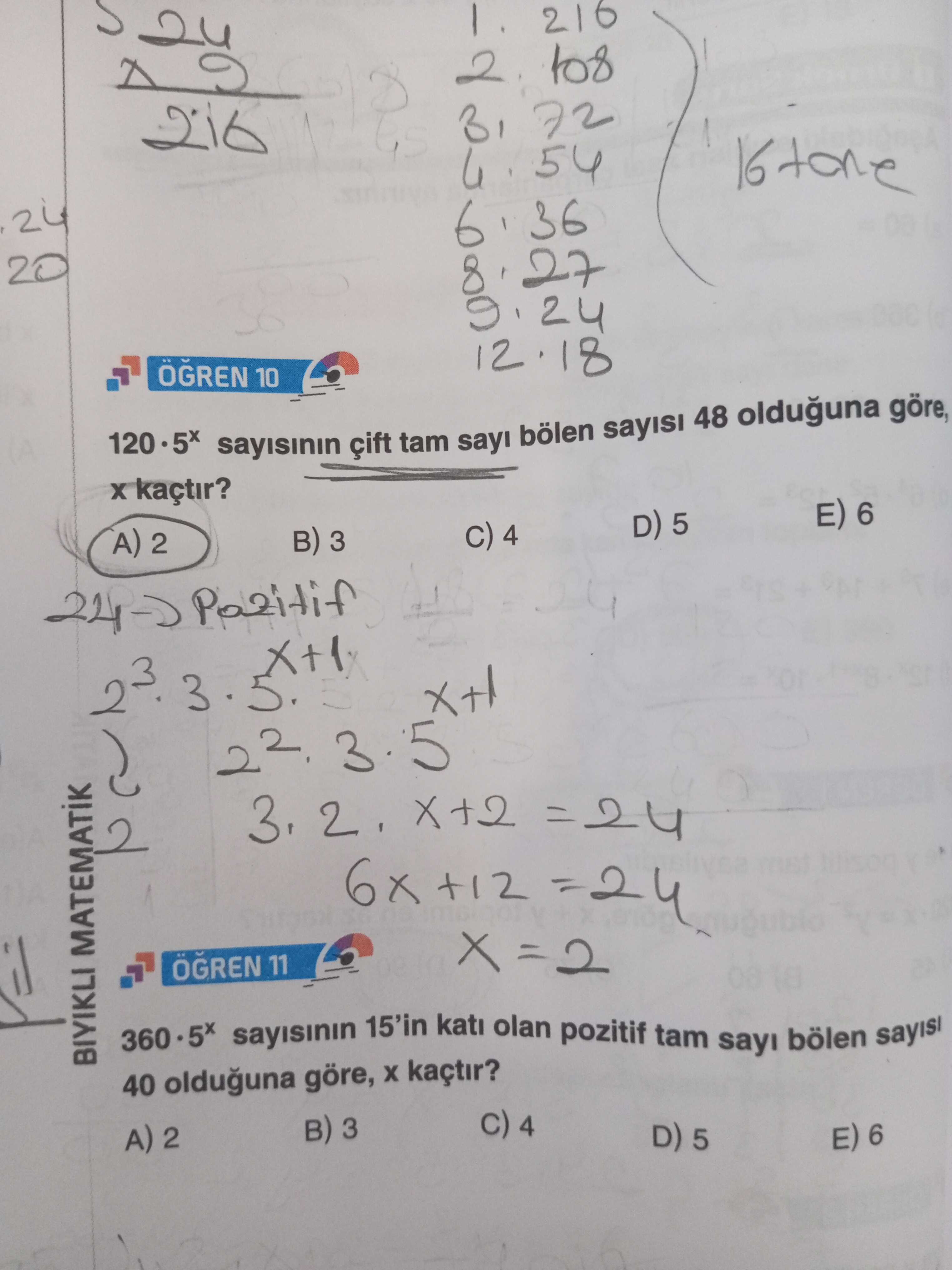 120 · 5ˣ sayısının çift tam sayı bölen sayısı 48 olduğuna göre, x kaçtır?