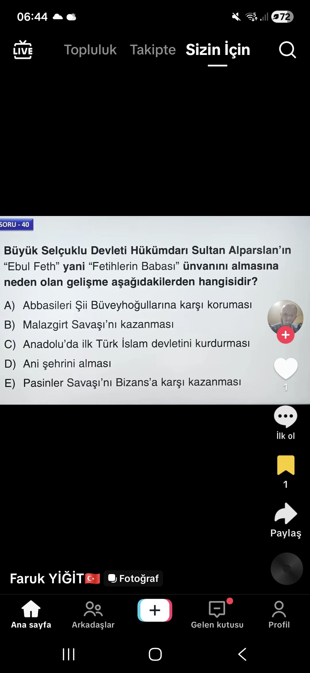 Büyük Selçuklu Devleti Hükümdarı Sultan Alparslan'ın "Ebul Feth" yani "Fetihlerin Babası" ünvanını