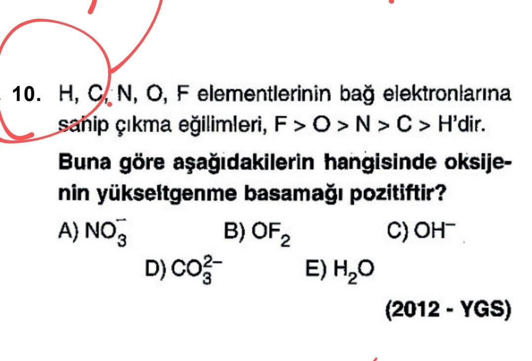 H, C, N, O, F elementlerinin bağ elektronlarına sahip çıkma eğilimleri, F > O > N > C > H'dir. Buna