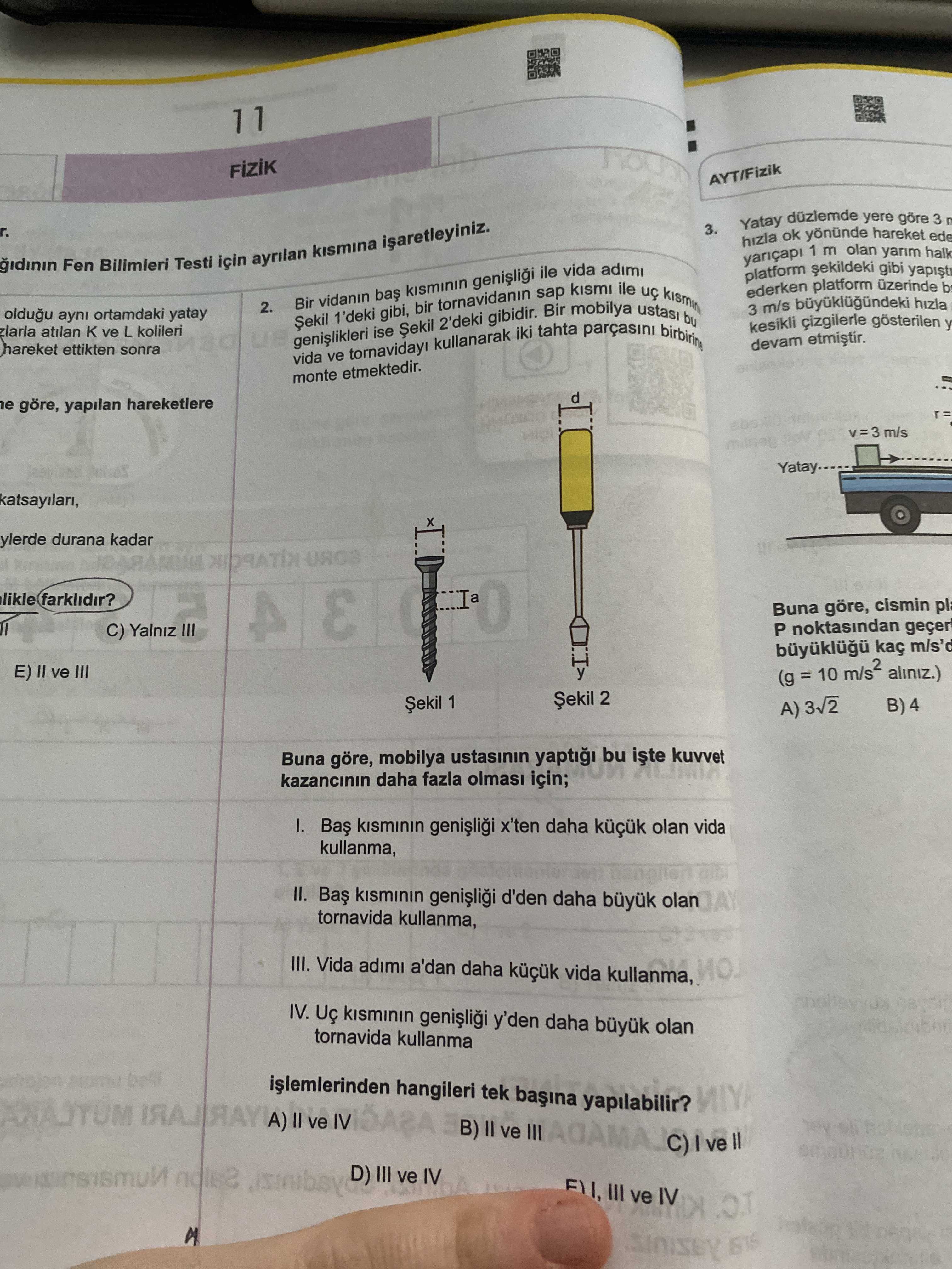 Bir vidanın baş kısmının genişliği ile vida adımı Şekil 1'deki gibi, bir tornavidanın sap kısmı ile