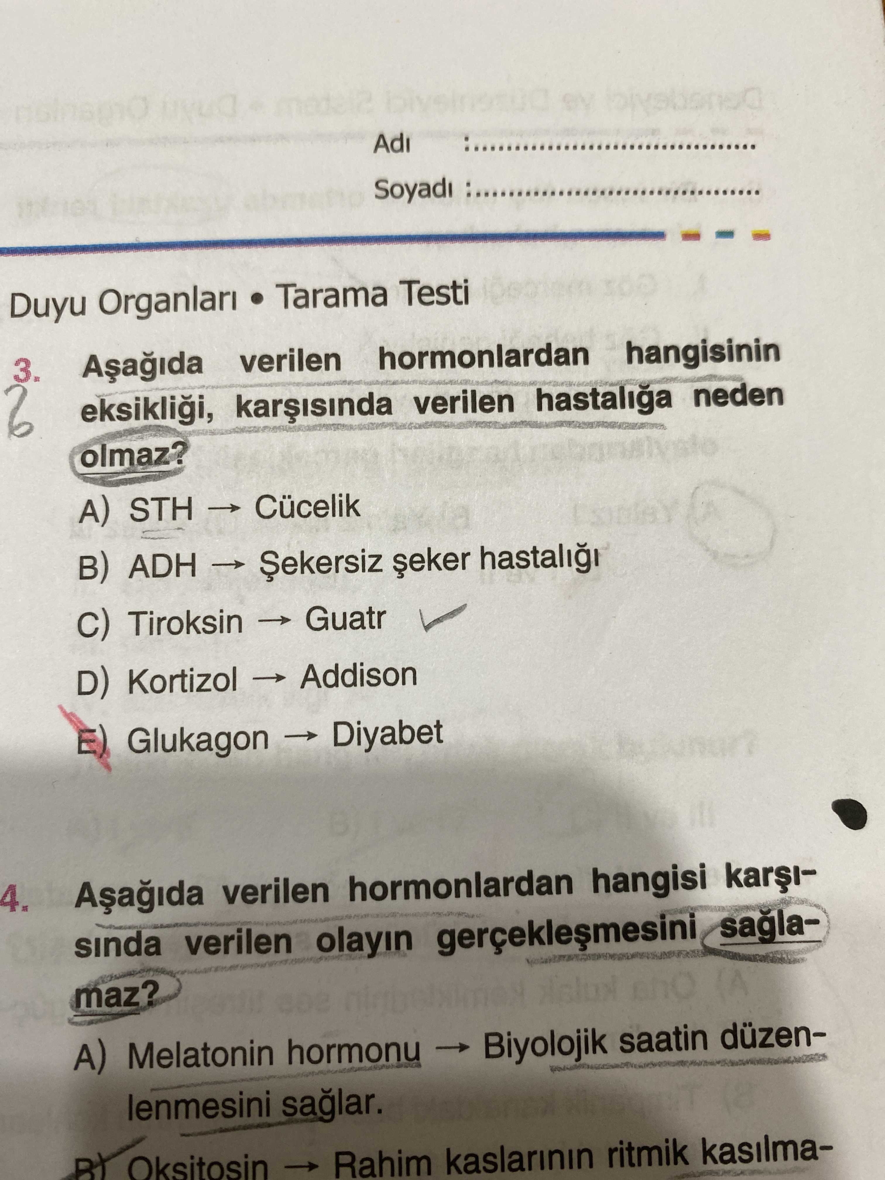 Aşağıda verilen hormonlardan hangisinin eksikliği, karşısında verilen hastalığa neden olmaz?