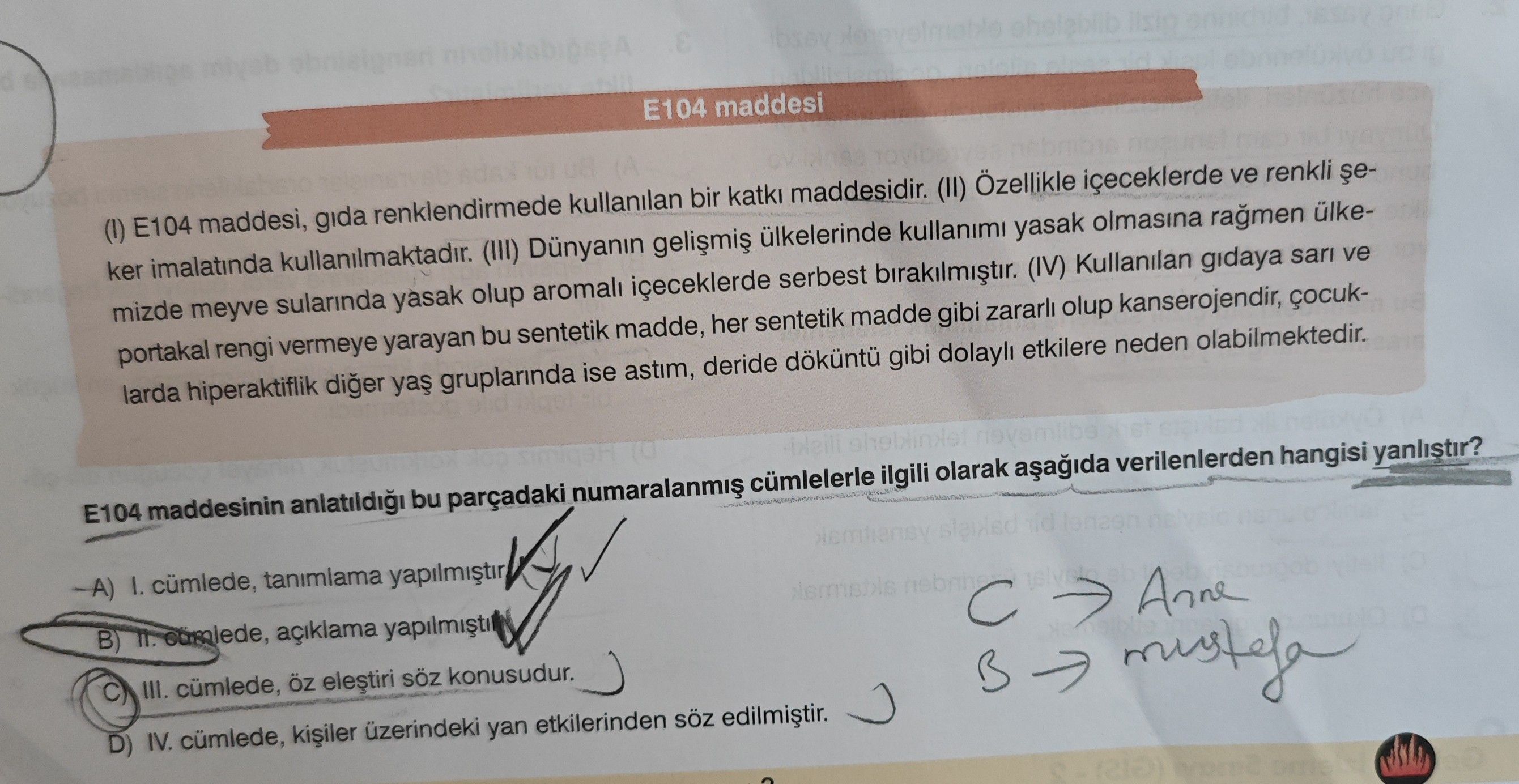 E104 maddesi (I) E104 maddesi, gıda renklendirmede kullanılan bir katkı maddesidir. (II) Özellikle