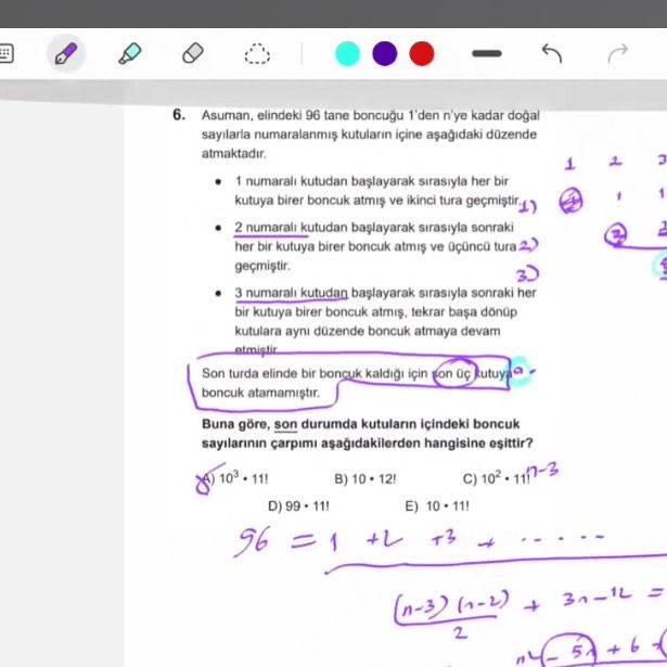 Asuman, elindeki 96 tane boncuğu 1'den n'ye kadar doğal sayılarla numaralanmış kutuların içine