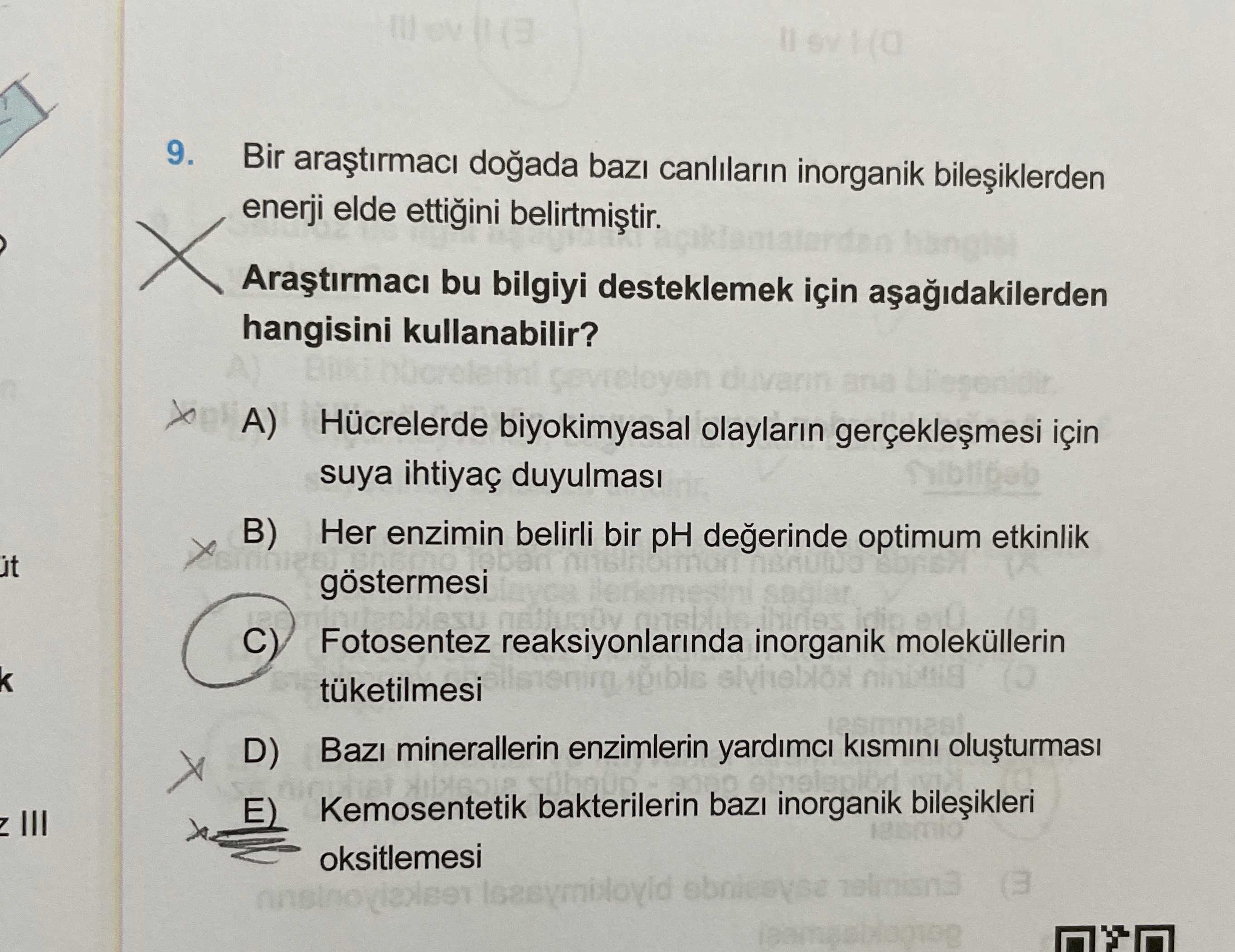 Bir araştırmacı doğada bazı canlıların inorganik bileşiklerden enerji elde ettiğini belirtmiştir