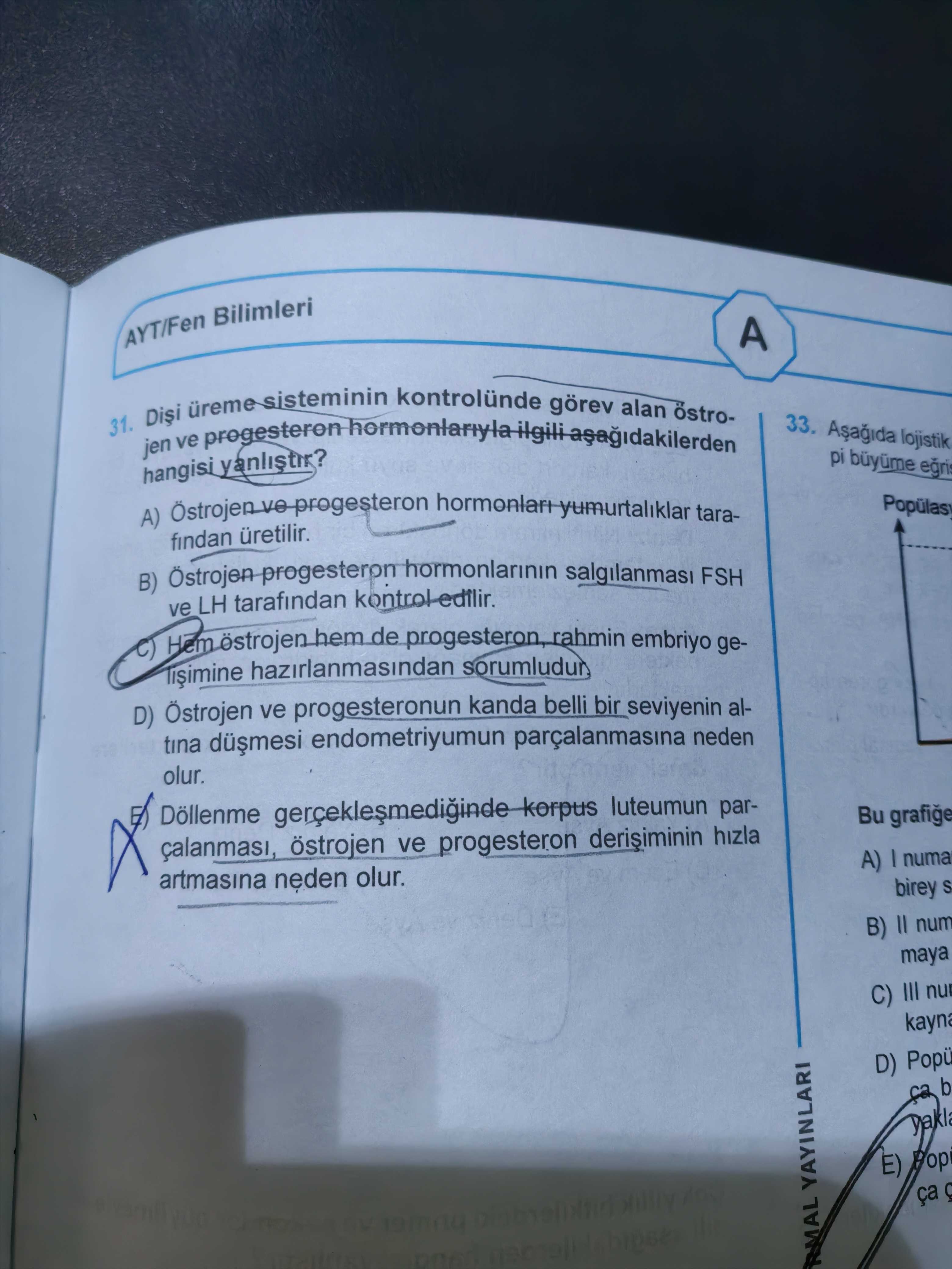 Dişi üreme sisteminin kontrolünde görev alan östrojen ve progesteron hormonlarıyla ilgili