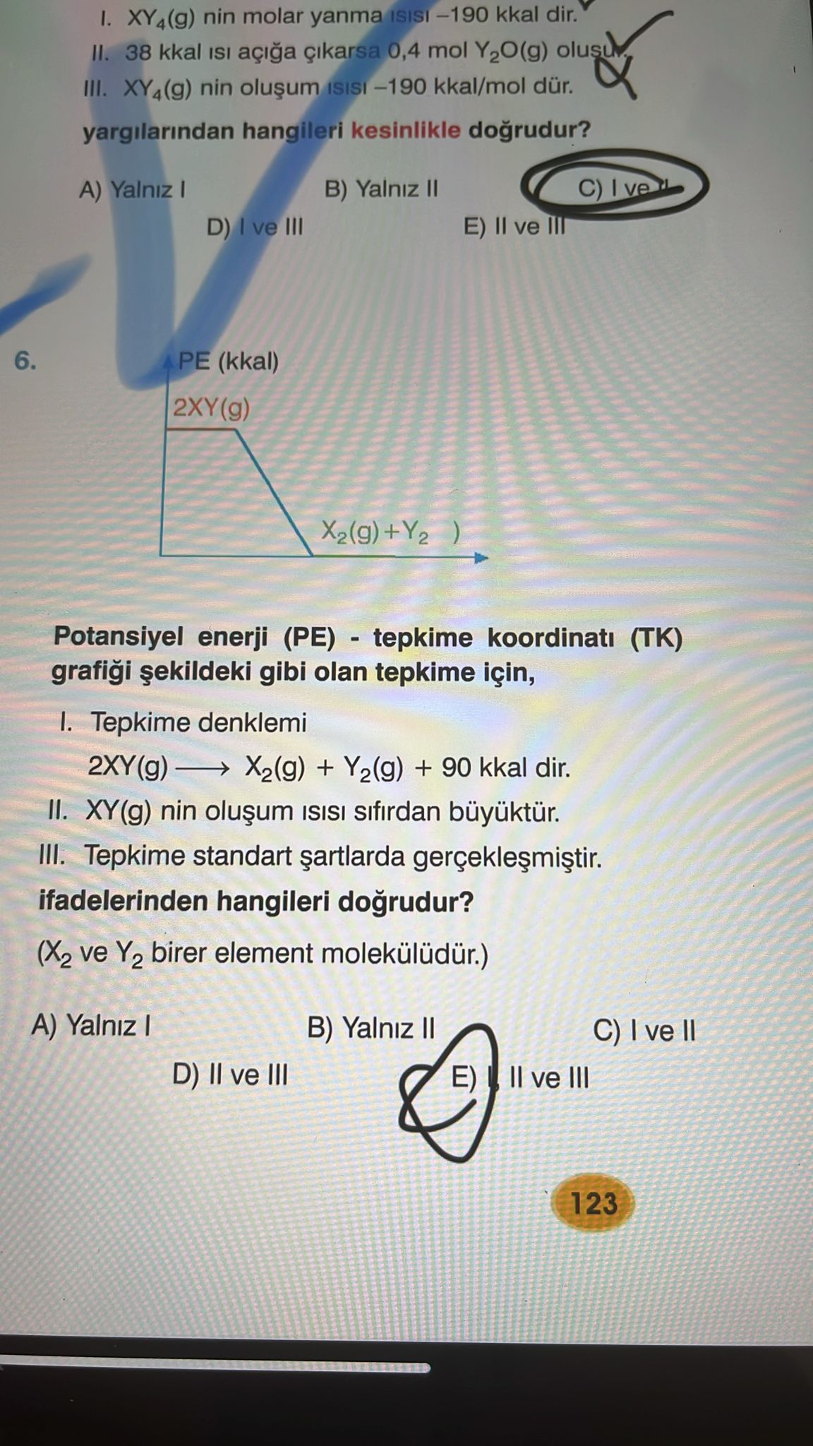 Potansiyel enerji (PE) - tepkime koordinatı (TK) grafiği şekildeki gibi olan tepkime için, I