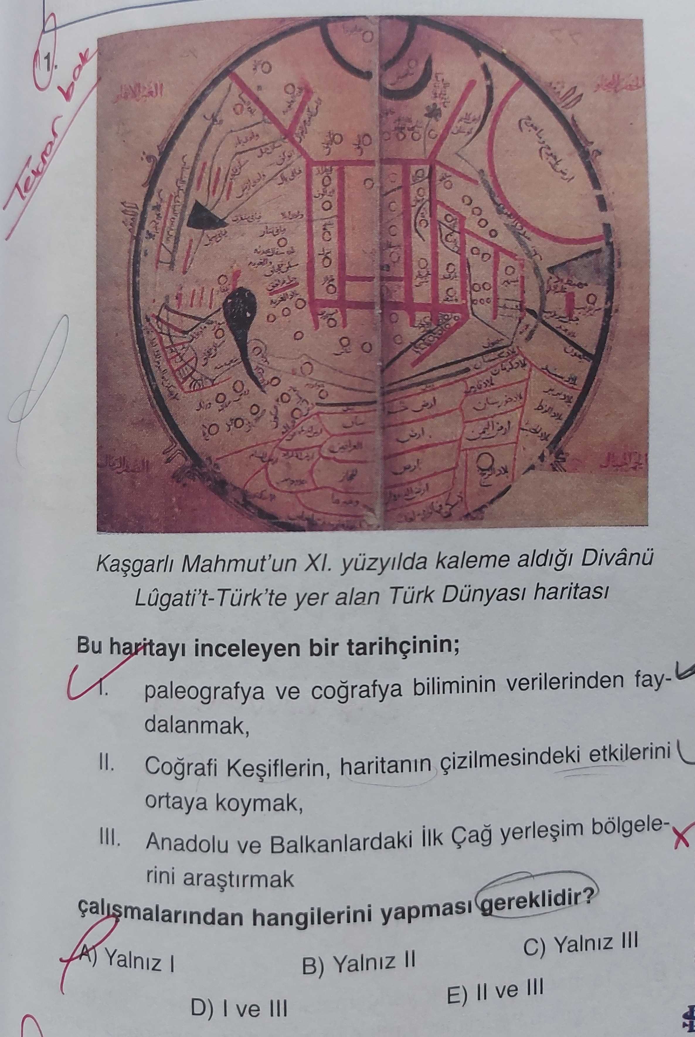 Kaşgarlı Mahmut'un XI. yüzyılda kaleme aldığı Dîvânü Lügati't-Türk'te yer alan Türk Dünyası haritası