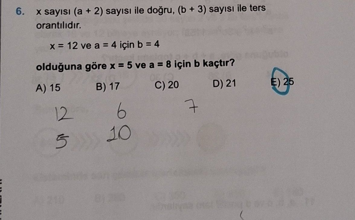 x sayısı (a + 2) sayısı ile doğru, (b + 3) sayısı ile ters orantılıdır. x = 12 ve a = 4 için b = 4