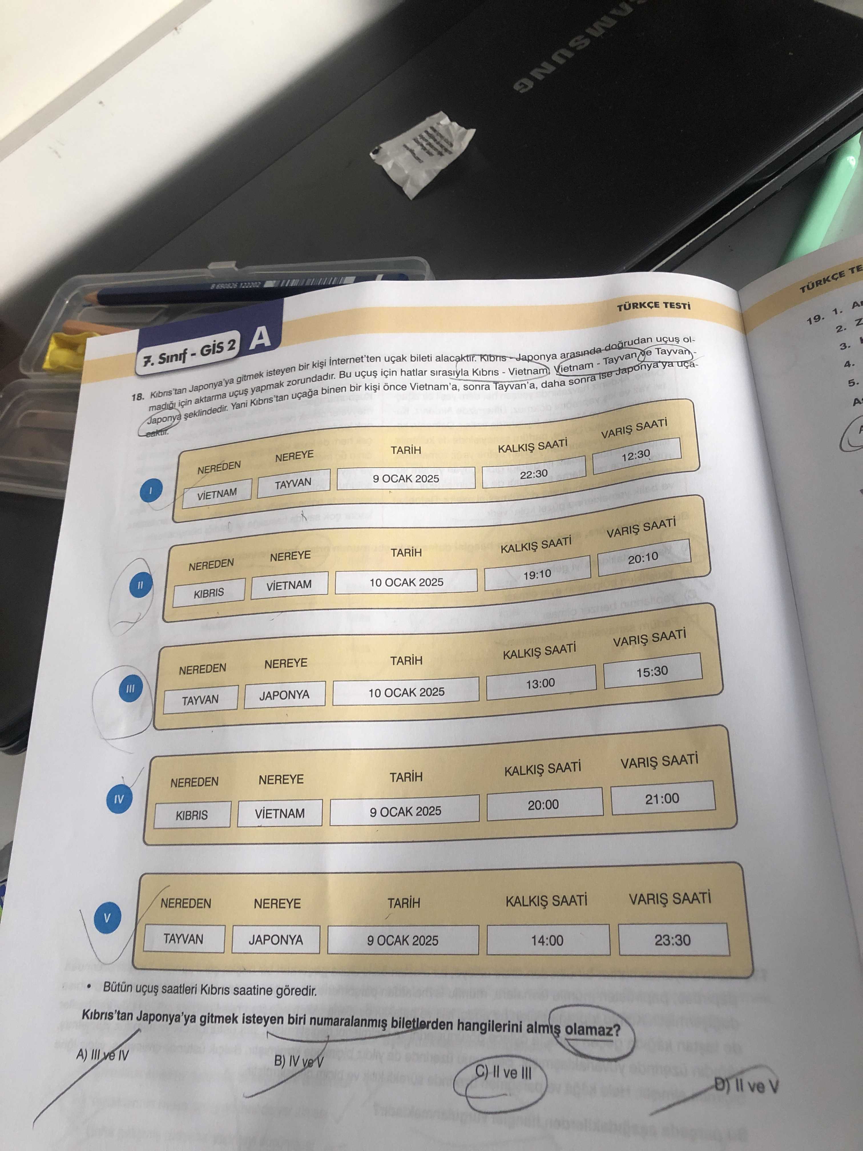 Kıbrıs'tan Japonya'ya gitmek isteyen bir kişi İnternet'ten uçak bileti alacaktır. Kıbrıs – Japonya