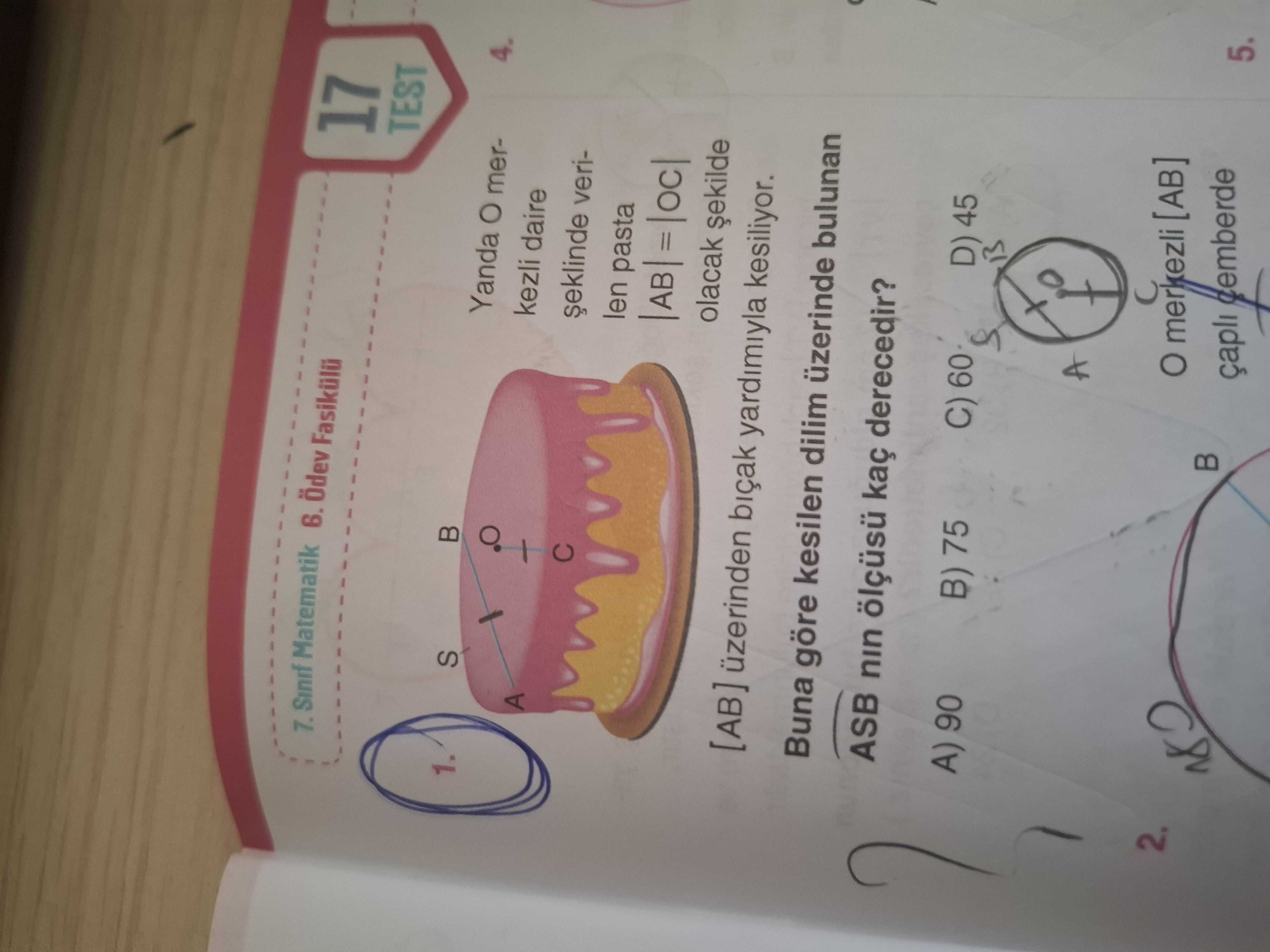 Yanda O merkezli daire şeklinde verilen pasta |AB| = |OC| olacak şekilde [AB] üzerinden bıçak