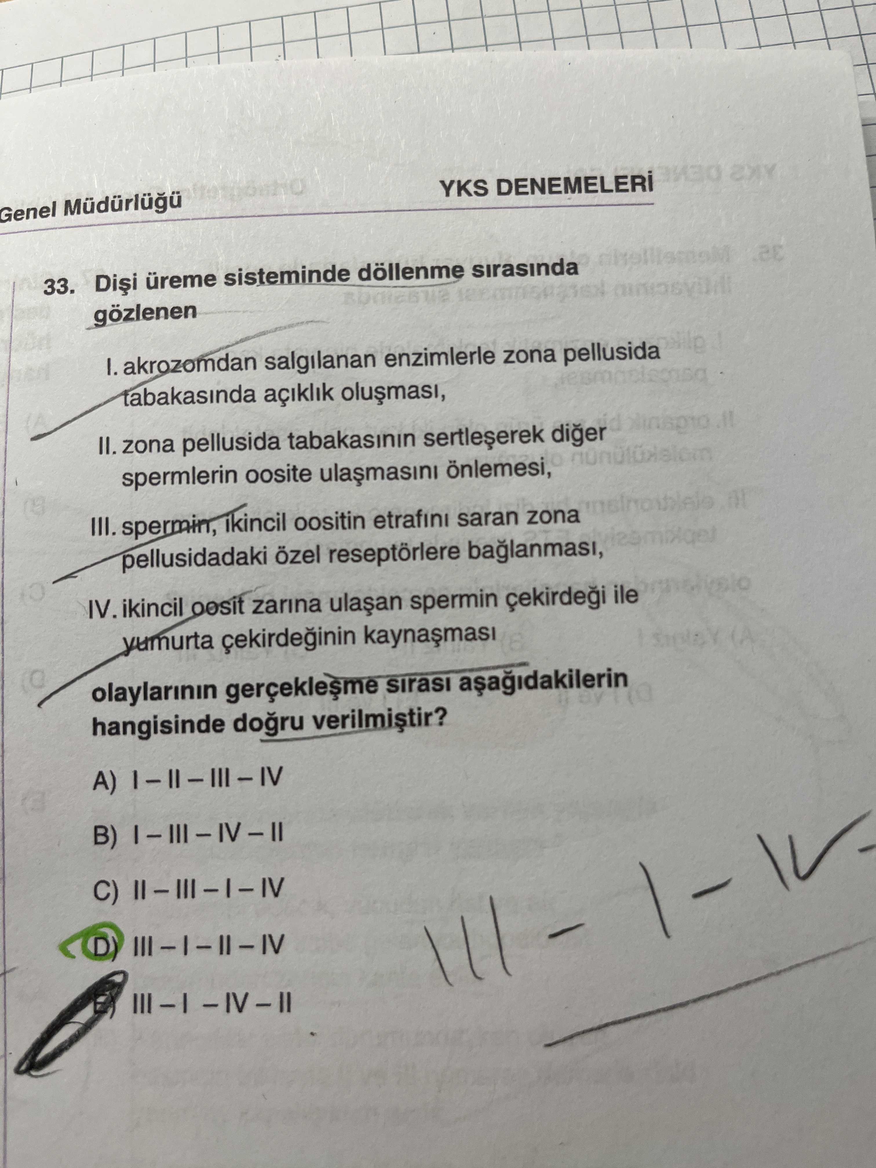 Dişi üreme sisteminde döllenme sırasında gözlenen I. akrozomdan salgılanan enzimlerle zona pellusida