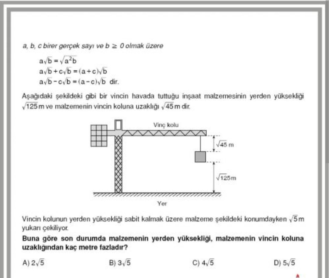 a, b, c birer gerçek sayı ve b ≥ 0 olmak üzere a√b = √a²b a√b + c√b = (a + c)√b a√b - c√b = (a