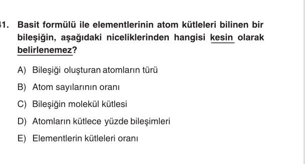 Basit formülü ile elementlerinin atom kütleleri bilinen bir bileşiğin, aşağıdaki niceliklerinden