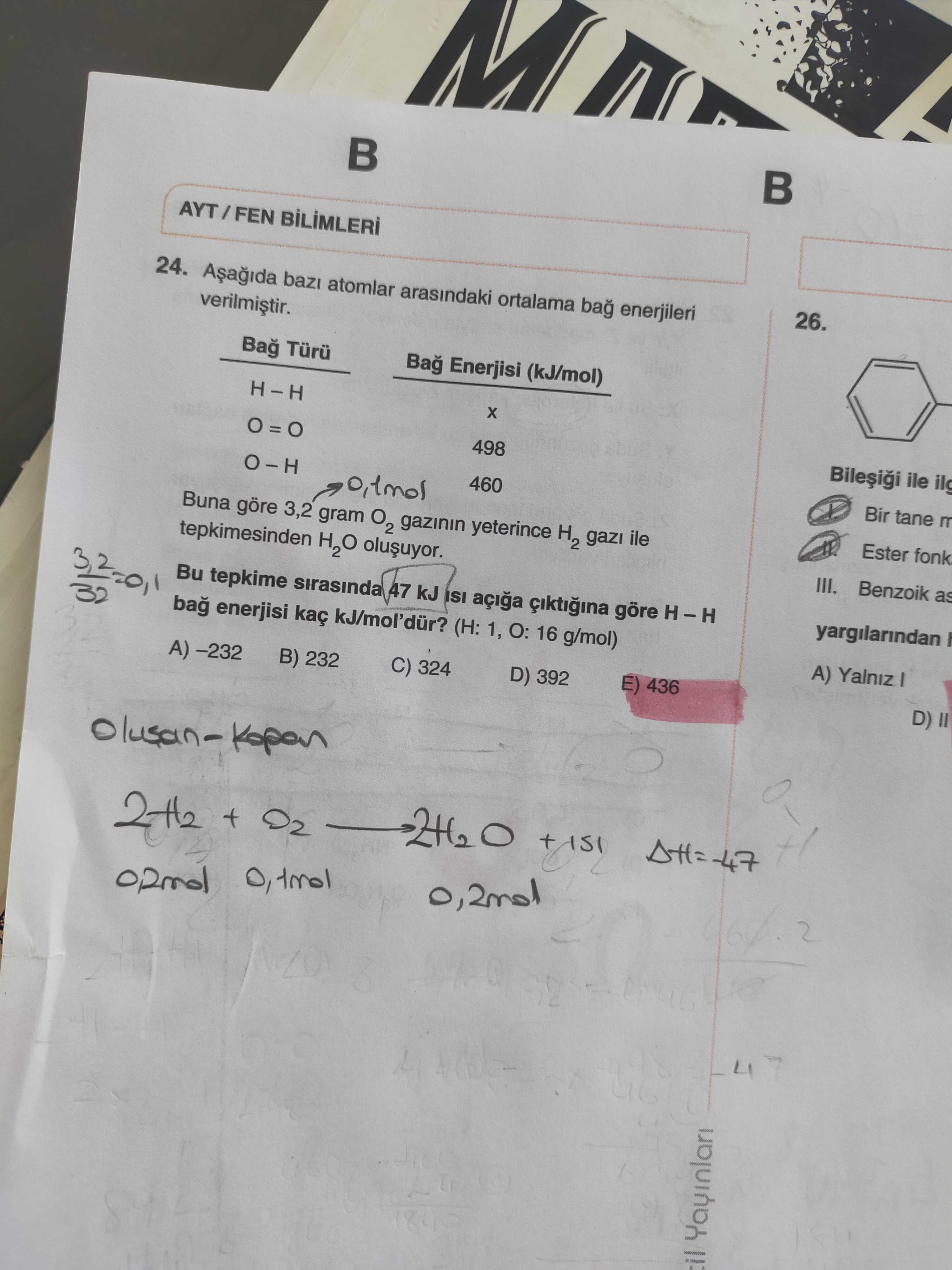 Aşağıda bazı atomlar arasındaki ortalama bağ enerjileri verilmiştir. Bağ Türü Bağ Enerjisi (kJ/mol)