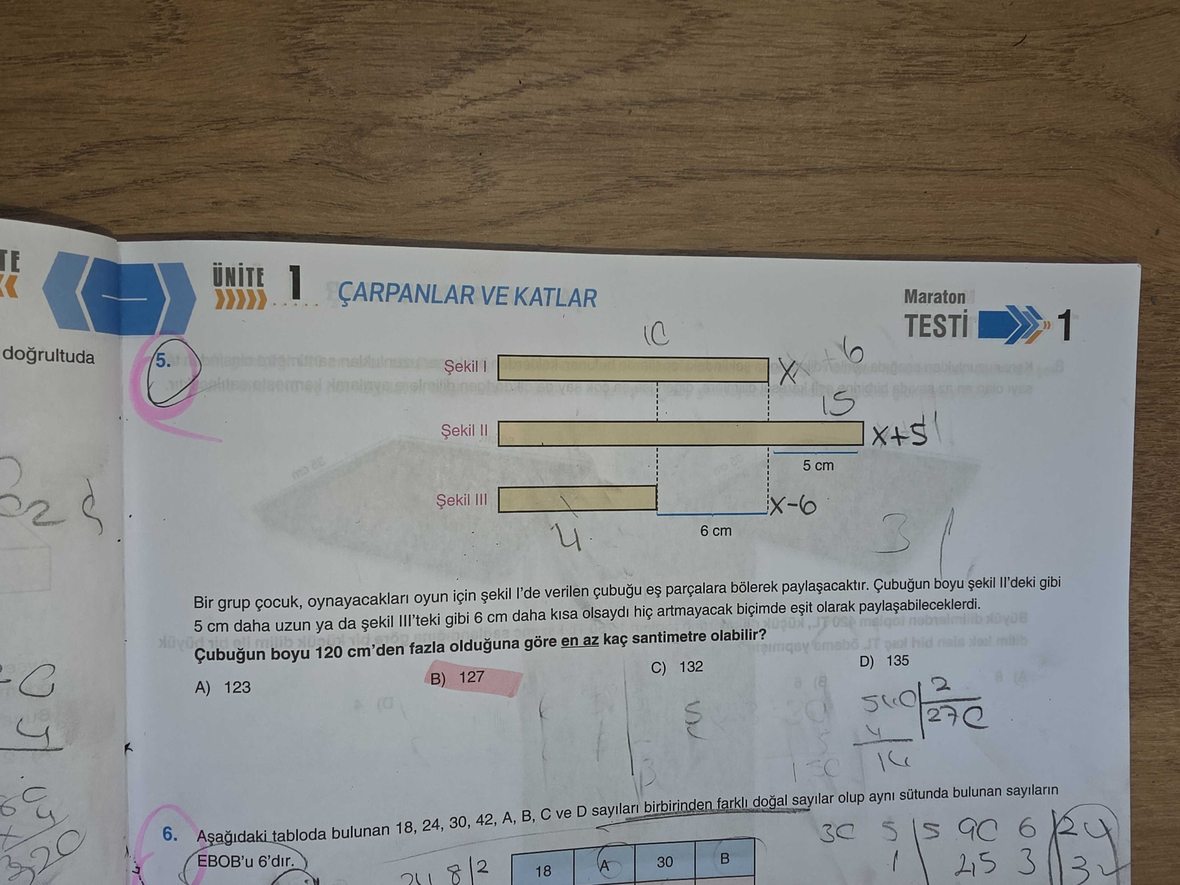 Bir grup çocuk, oynayacakları oyun için şekil I'de verilen çubuğu eş parçalara bölerek