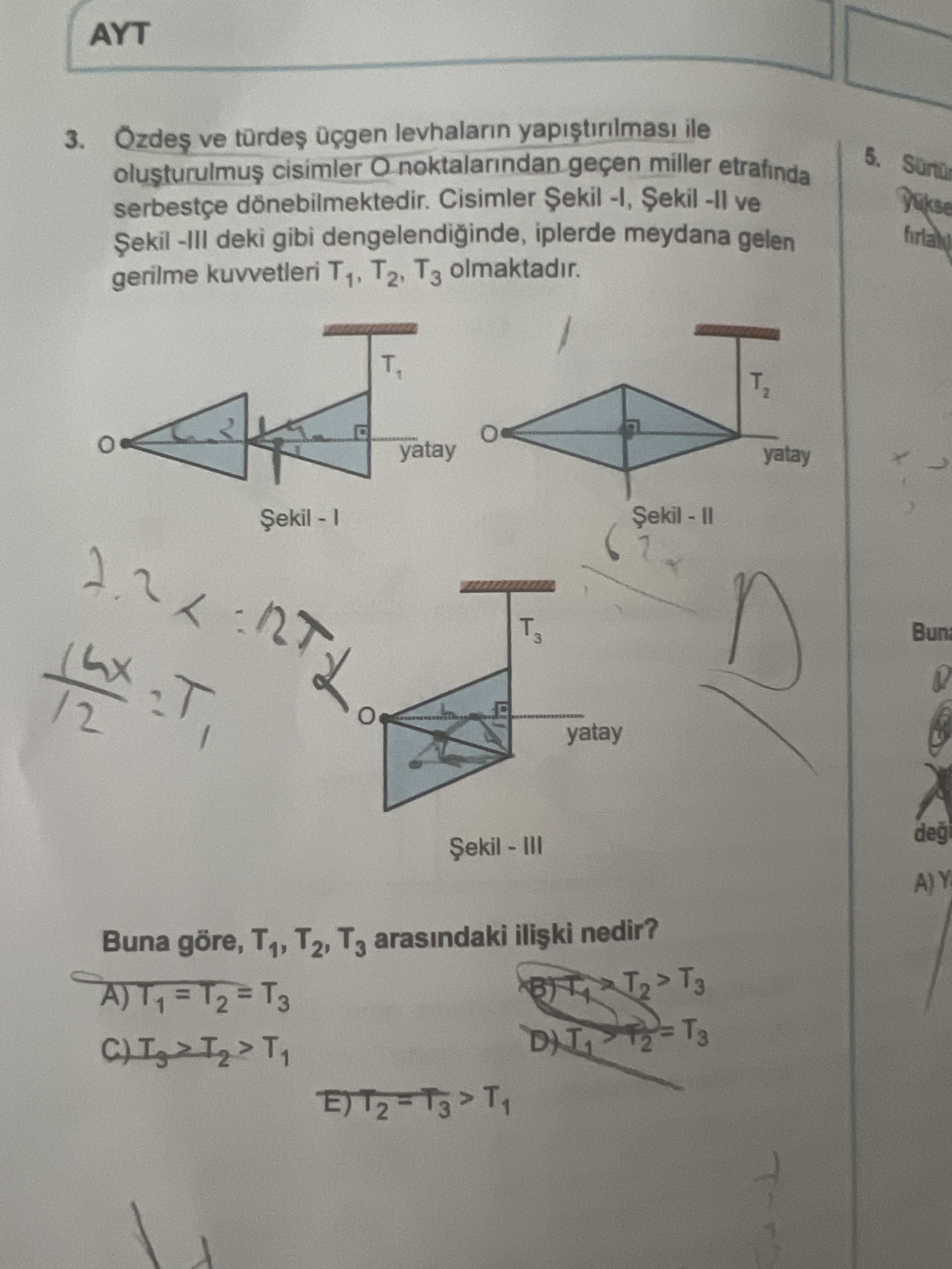 Özdeş ve türdeş üçgen levhaların yapıştırılması ile oluşturulmuş cisimler O noktalarından geçen