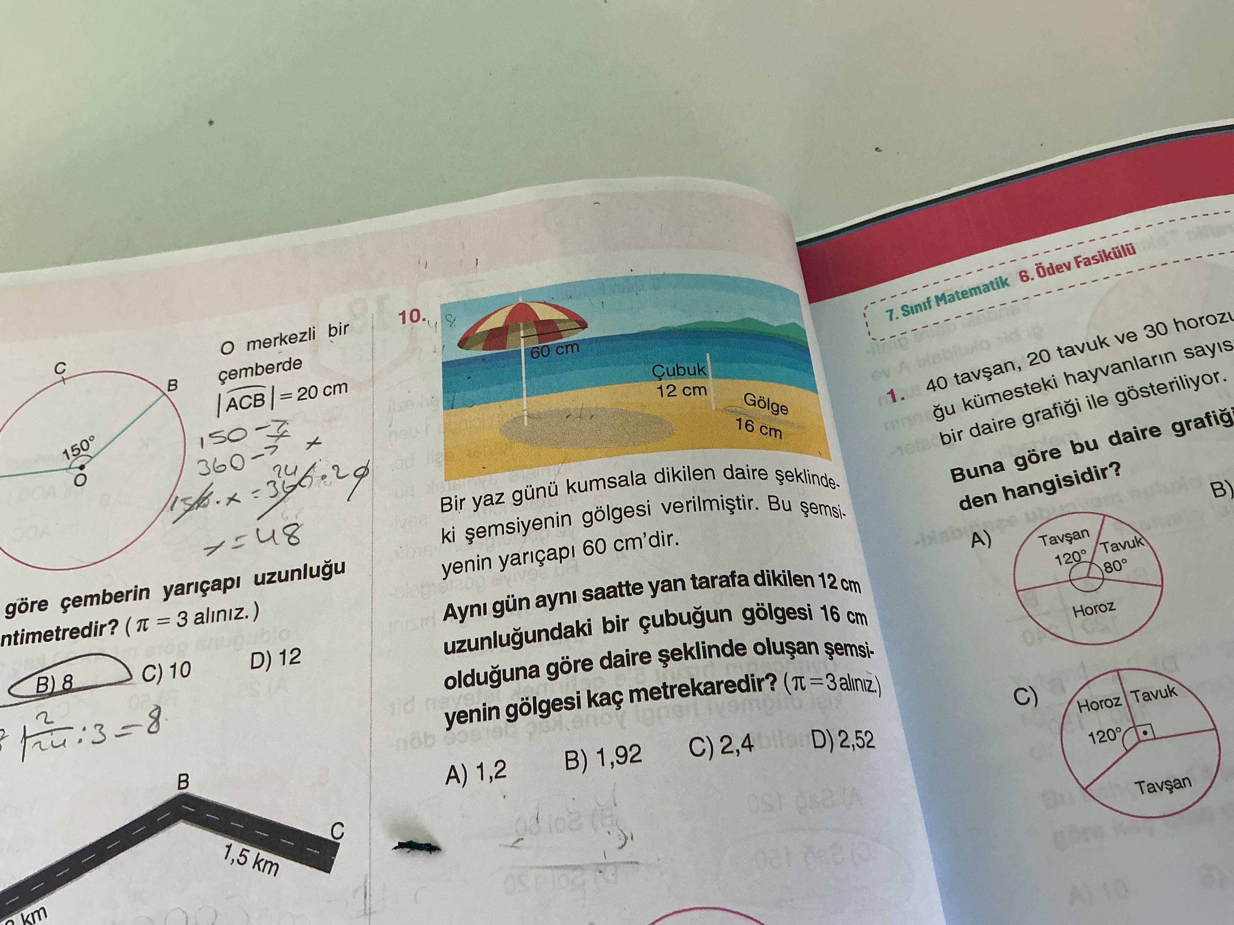 Bir yaz günü kumsala dikilen daire şeklindeki şemsiyenin gölgesi verilmiştir. Bu şemsiyenin yarıçapı