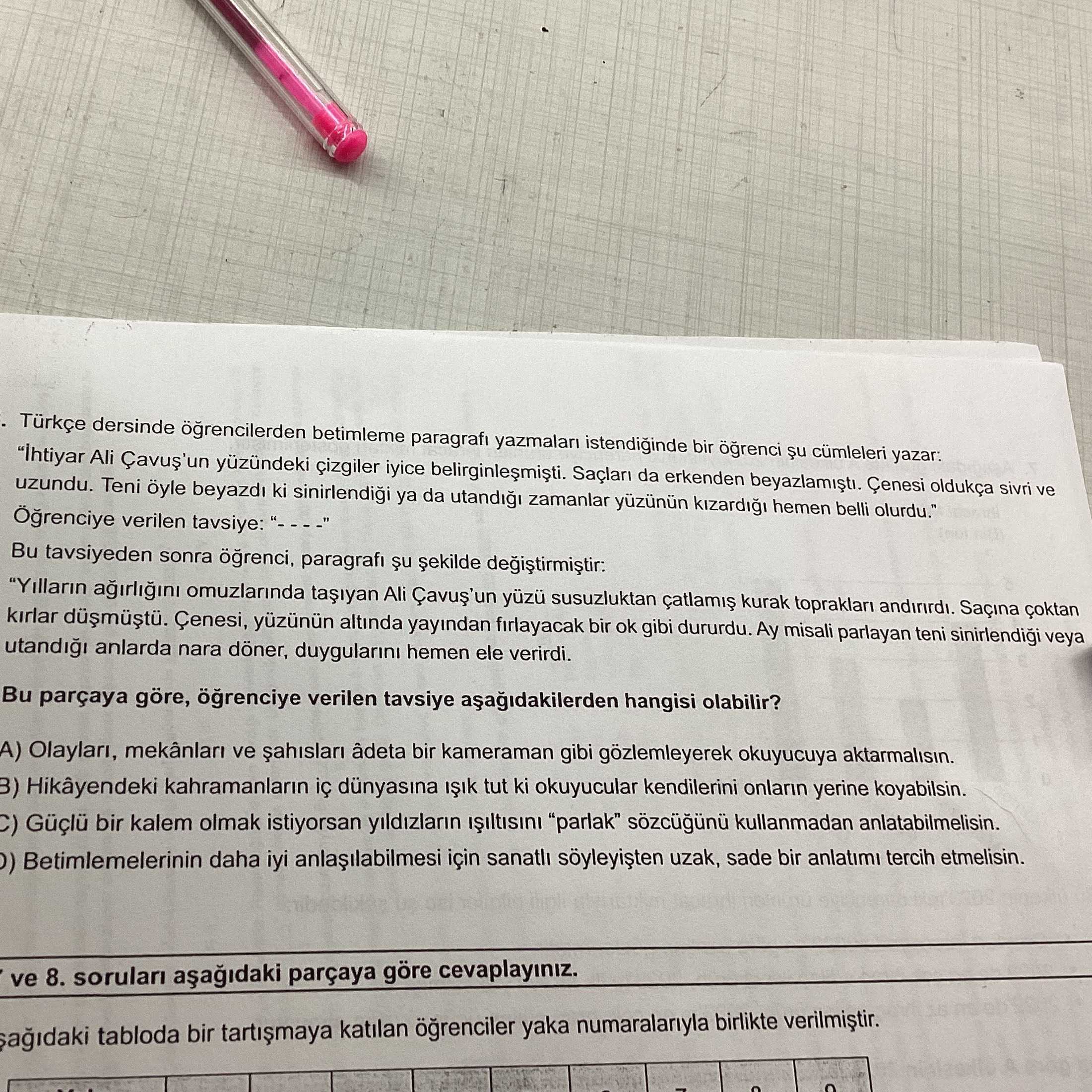Türkçe dersinde öğrencilerden betimleme paragrafı yazmaları istendiğinde bir öğrenci şu cümleleri