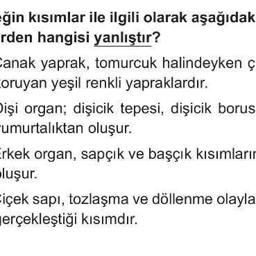 Bitkilerde yaprak, gövde ve kökün kısımları ile ilgili olarak aşağıdakilerden hangisi yanlıştır?