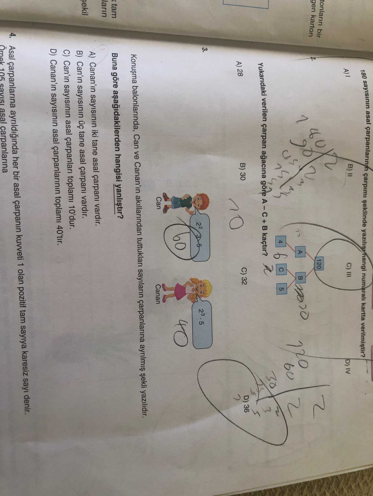 180 sayısının asal çarpanlarının çarpımı şeklinde yazılışı hangi numaralı kartta verilmiştir?