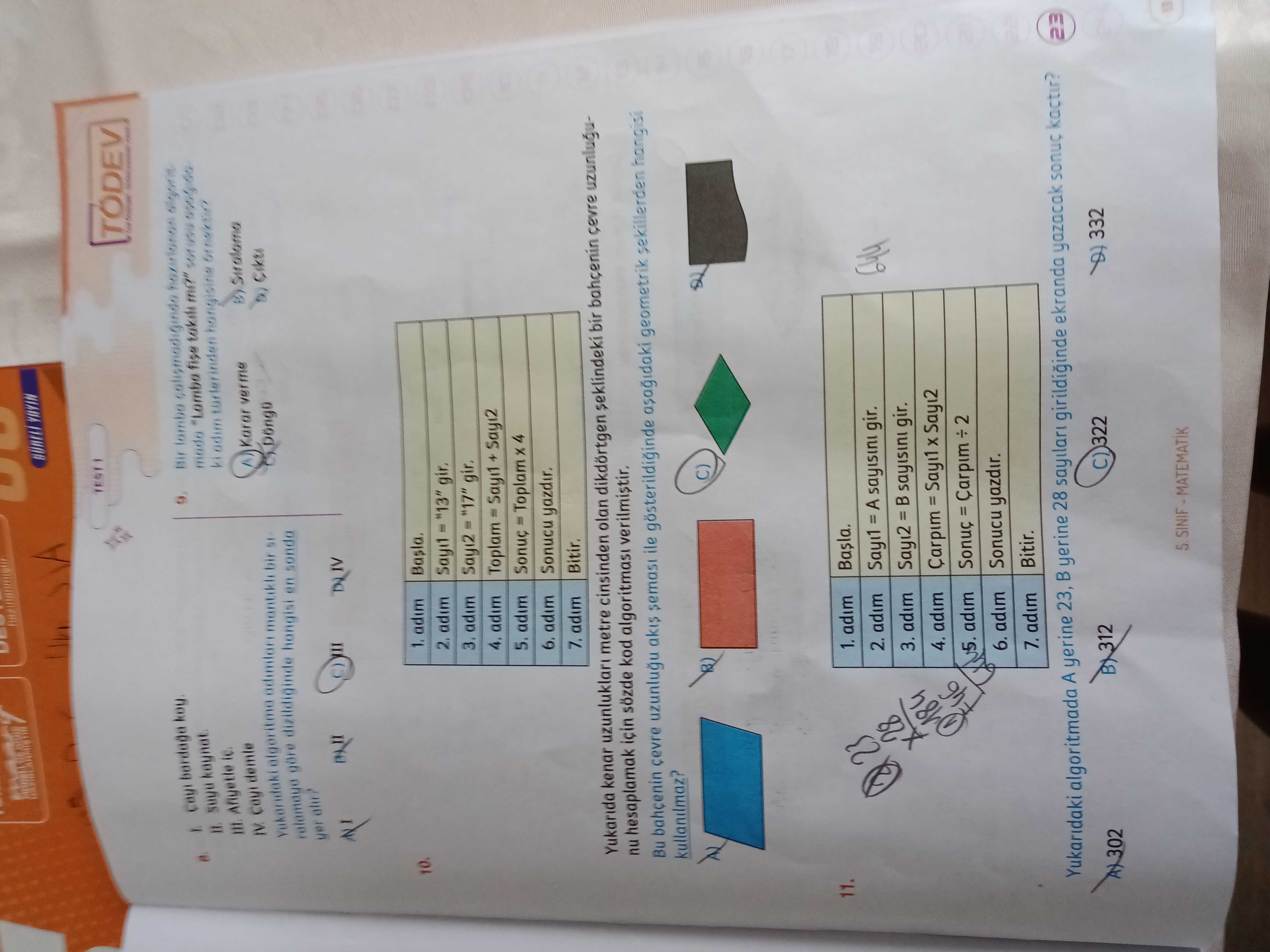 Bir lamba çalışmadığında başvurulan algoritmada "Lamba fişe takılı mı?" sorusu hangi adım