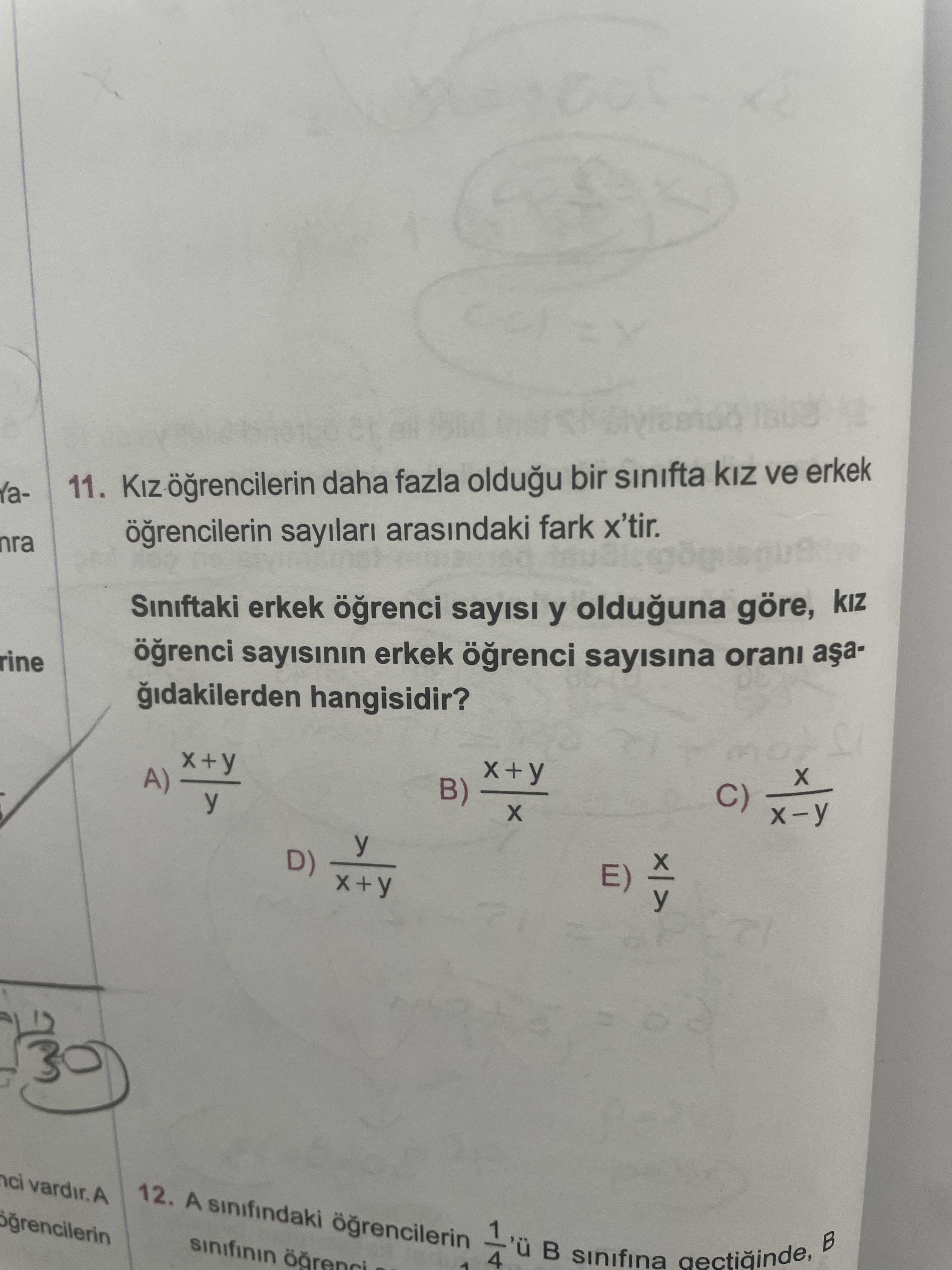 Kız öğrencilerin daha fazla olduğu bir sınıfta kız ve erkek öğrencilerin sayıları arasındaki fark