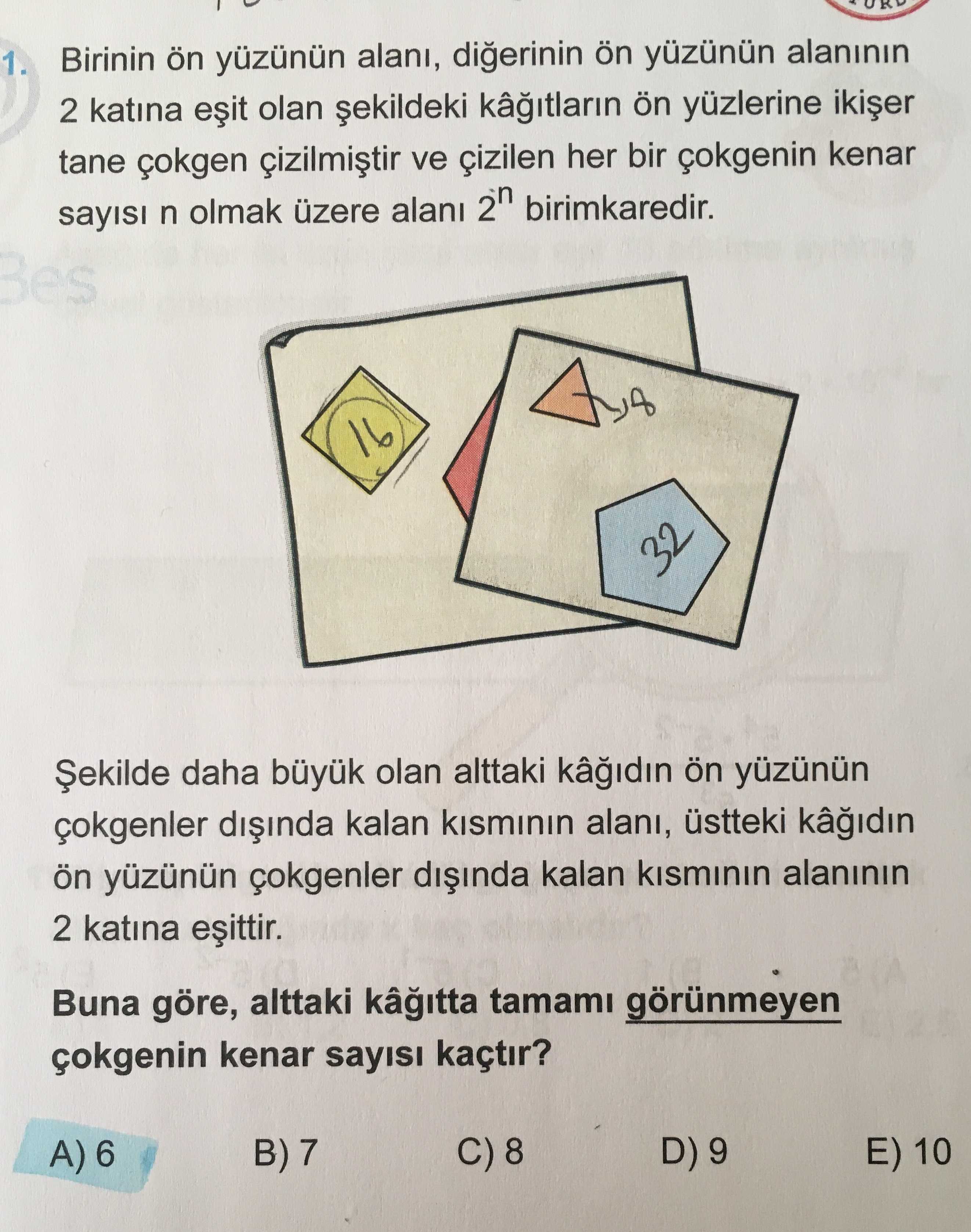 Birinin ön yüzünün alanı, diğerinin ön yüzünün alanının 2 katına eşit olan şekildeki kâğıtların ön