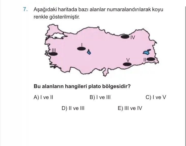 Aşağıdaki haritada bazı alanlar numaralandırılarak koyu renkle gösterilmiştir. Bu alanların