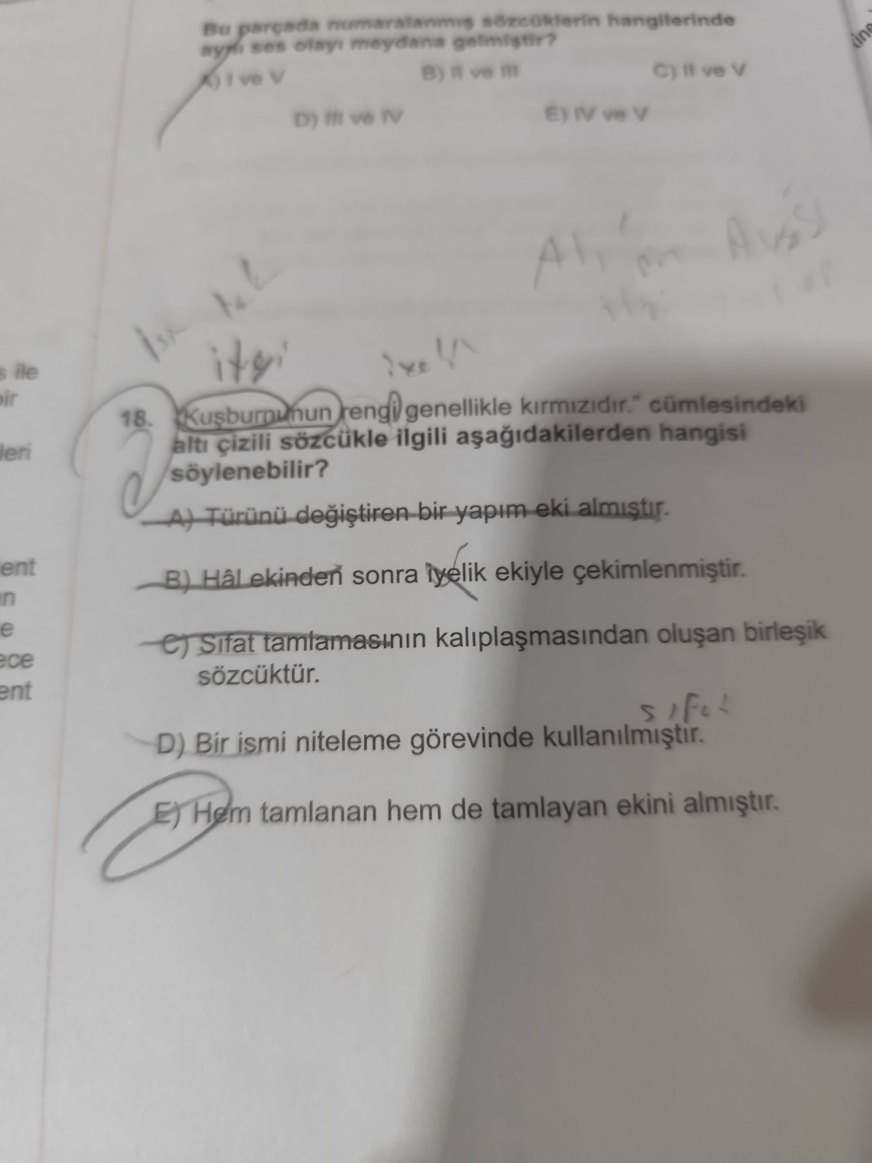 "Kuşburnunun rengi genellikle kırmızıdır." cümlesindeki altı çizili sözcükle ilgili aşağıdakilerden