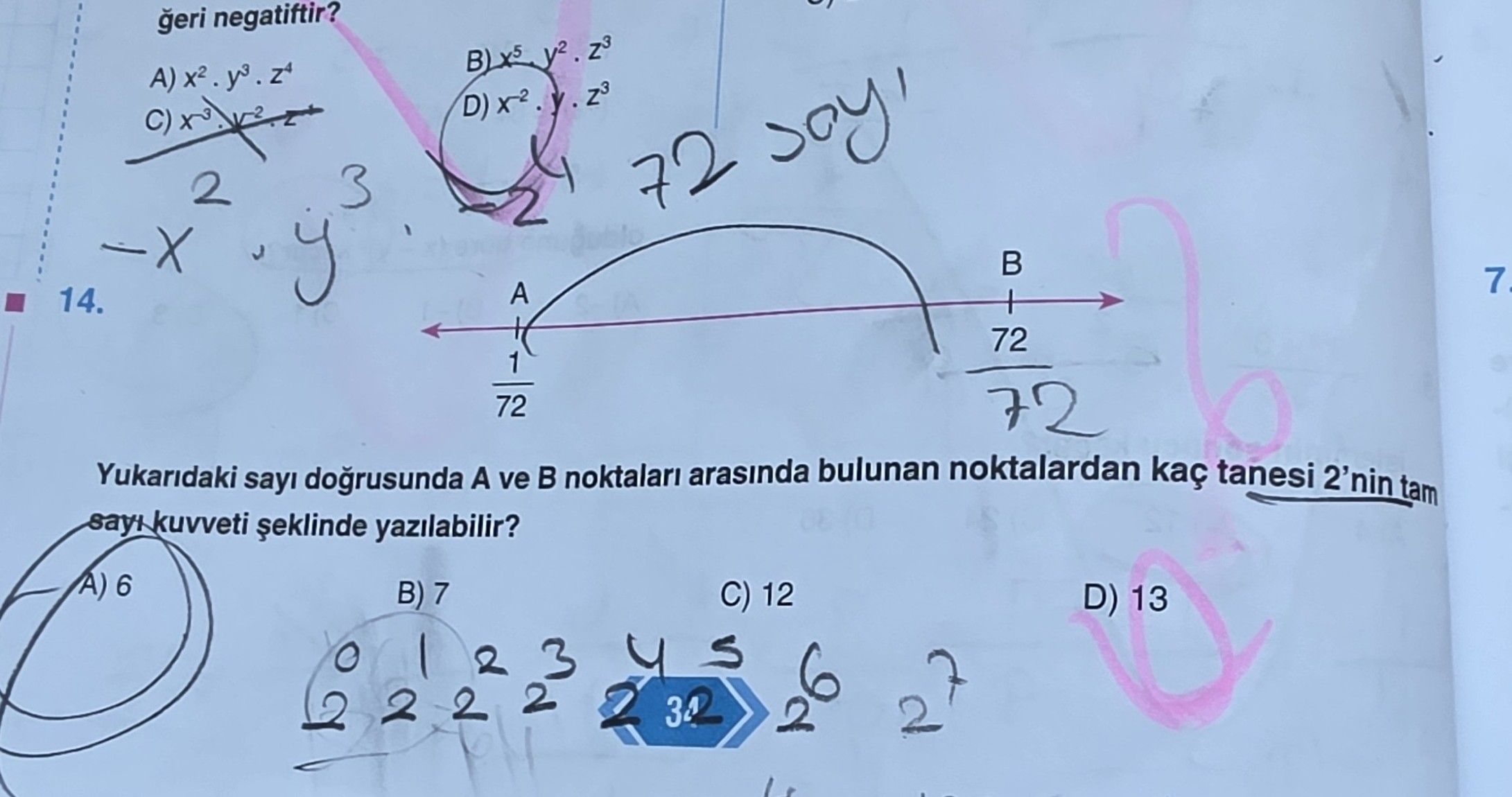 Yukarıdaki sayı doğrusunda A ve B noktaları arasında bulunan noktalardan kaç tanesi 2'nin tam sayı