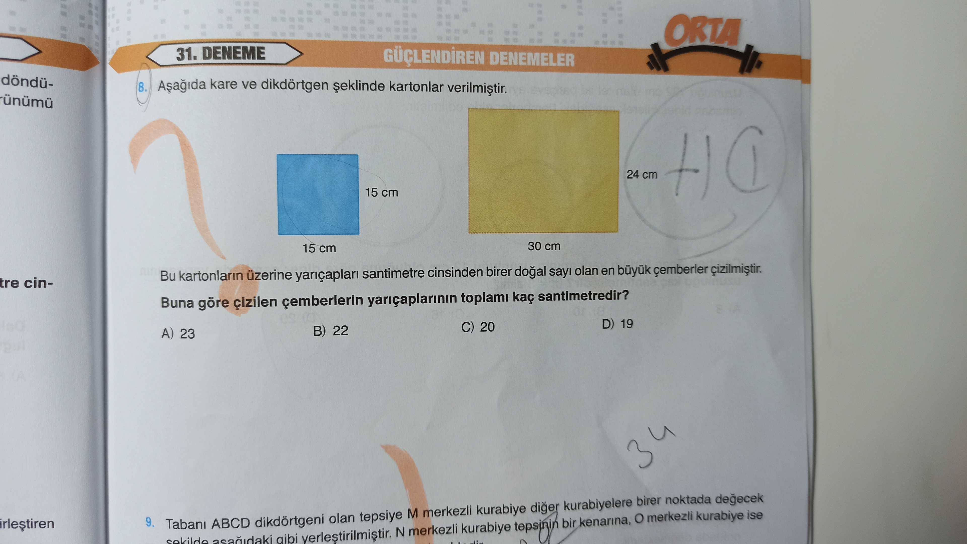 Aşağıda kare ve dikdörtgen şeklinde kartonlar verilmiştir. Bu kartonların üzerine yarıçapları