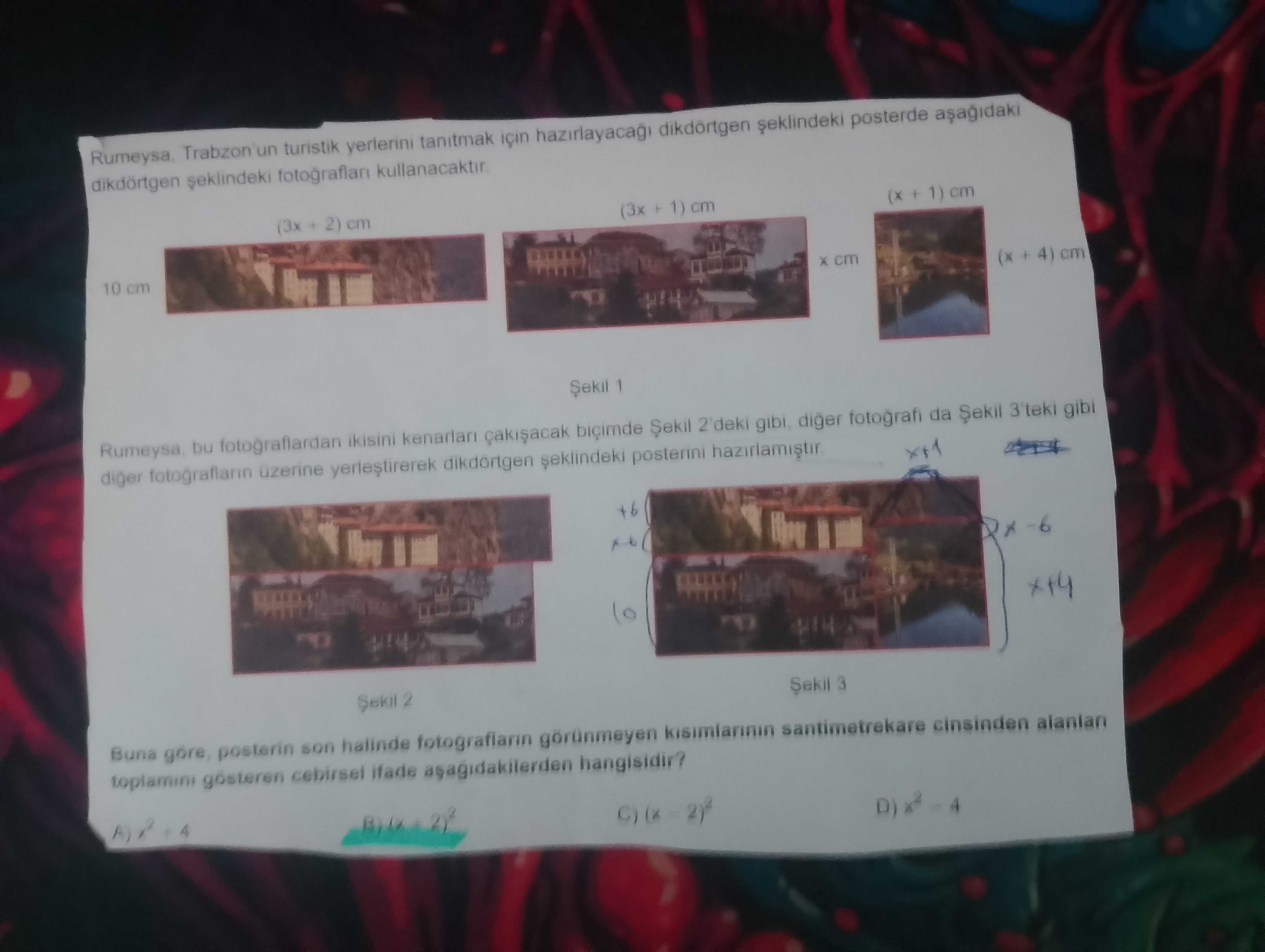 Rumeysa, Trabzon'un turistik yerlerini tanıtmak için hazırlayacağı dikdörtgen şeklindeki posterde