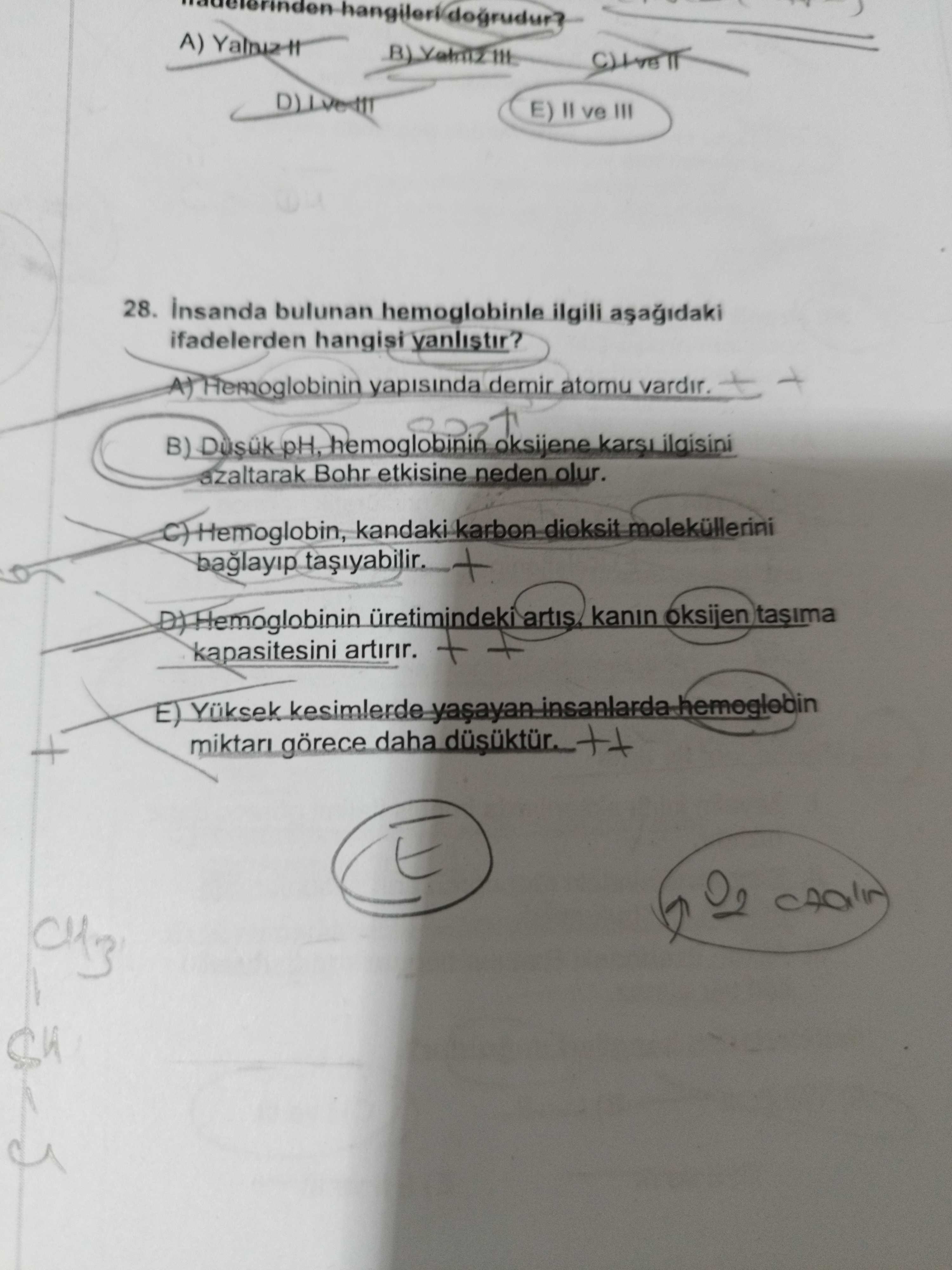 İnsanda bulunan hemoglobinle ilgili aşağıdaki ifadelerden hangisi yanlıştır?