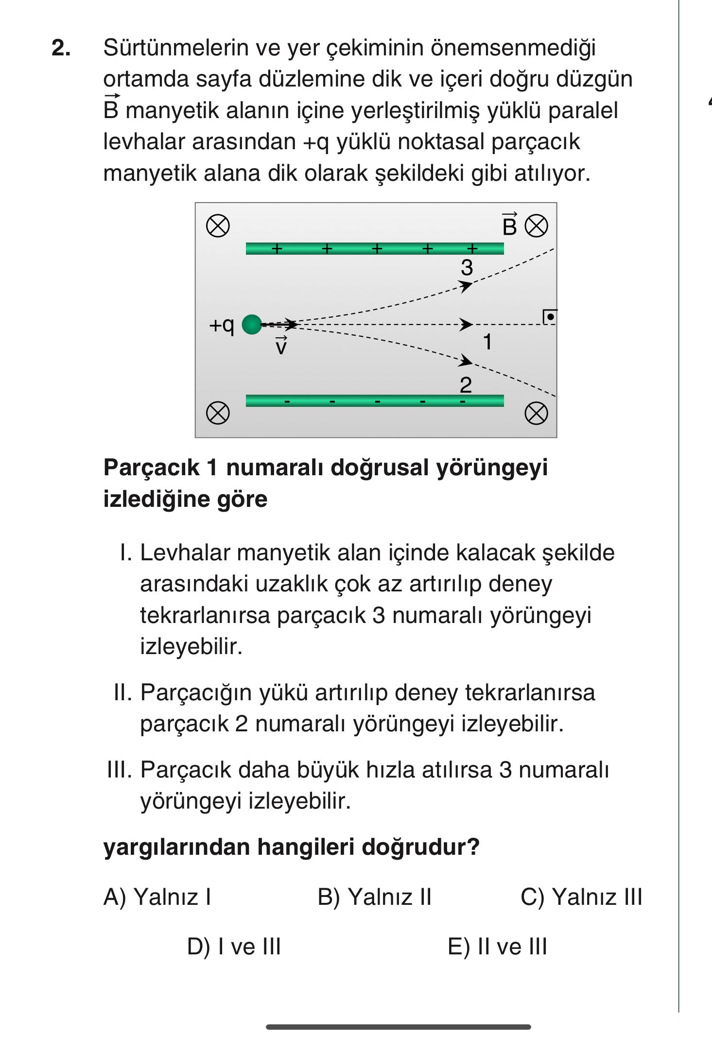 Sürtünmelerin ve yer çekiminin önemsenmediği ortamda sayfa düzlemine dik ve içeri doğru düzgün B→
