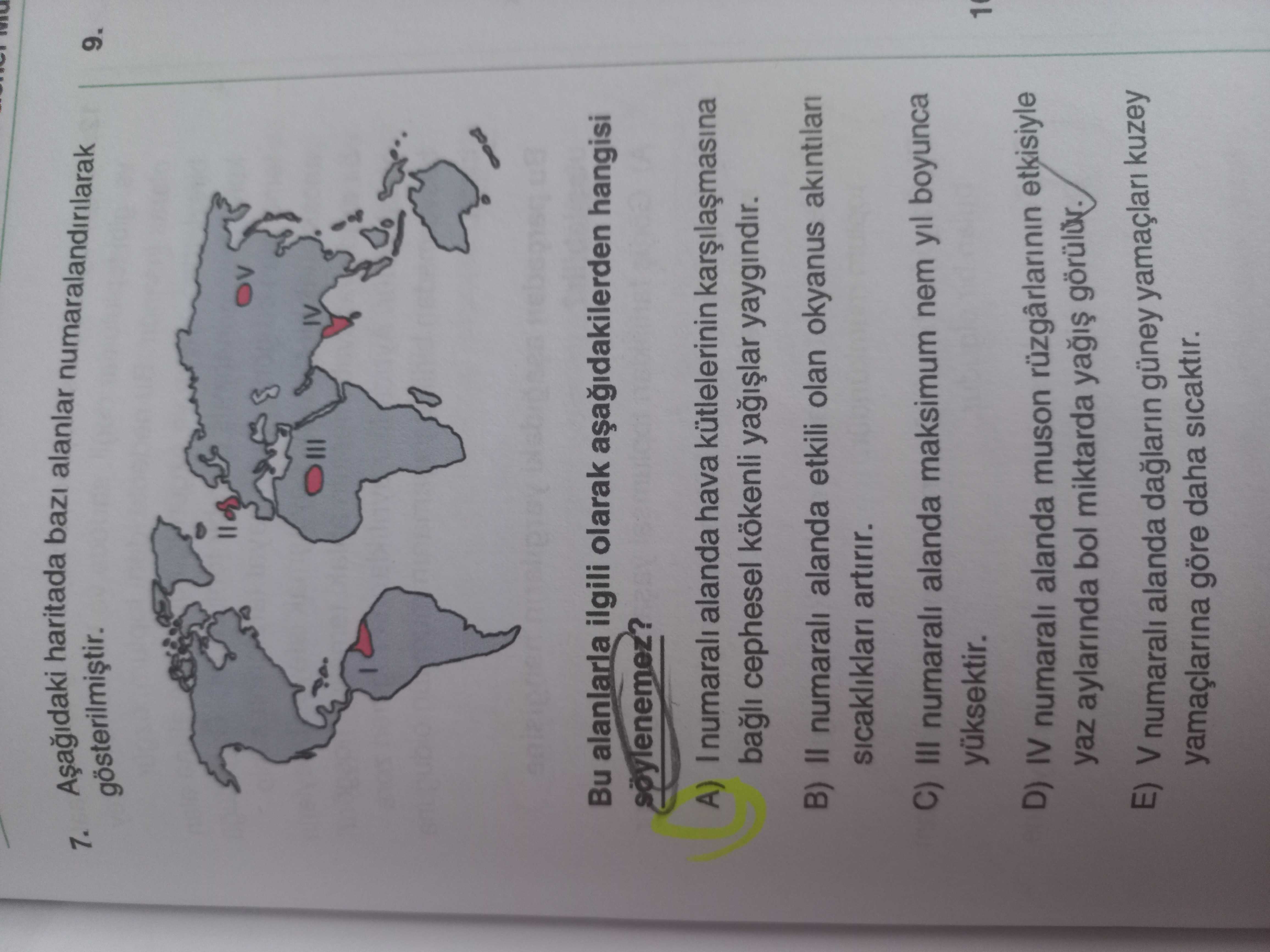 Aşağıdaki haritada bazı alanlar numaralandırılarak gösterilmiştir. Bu alanlarla ilgili olarak