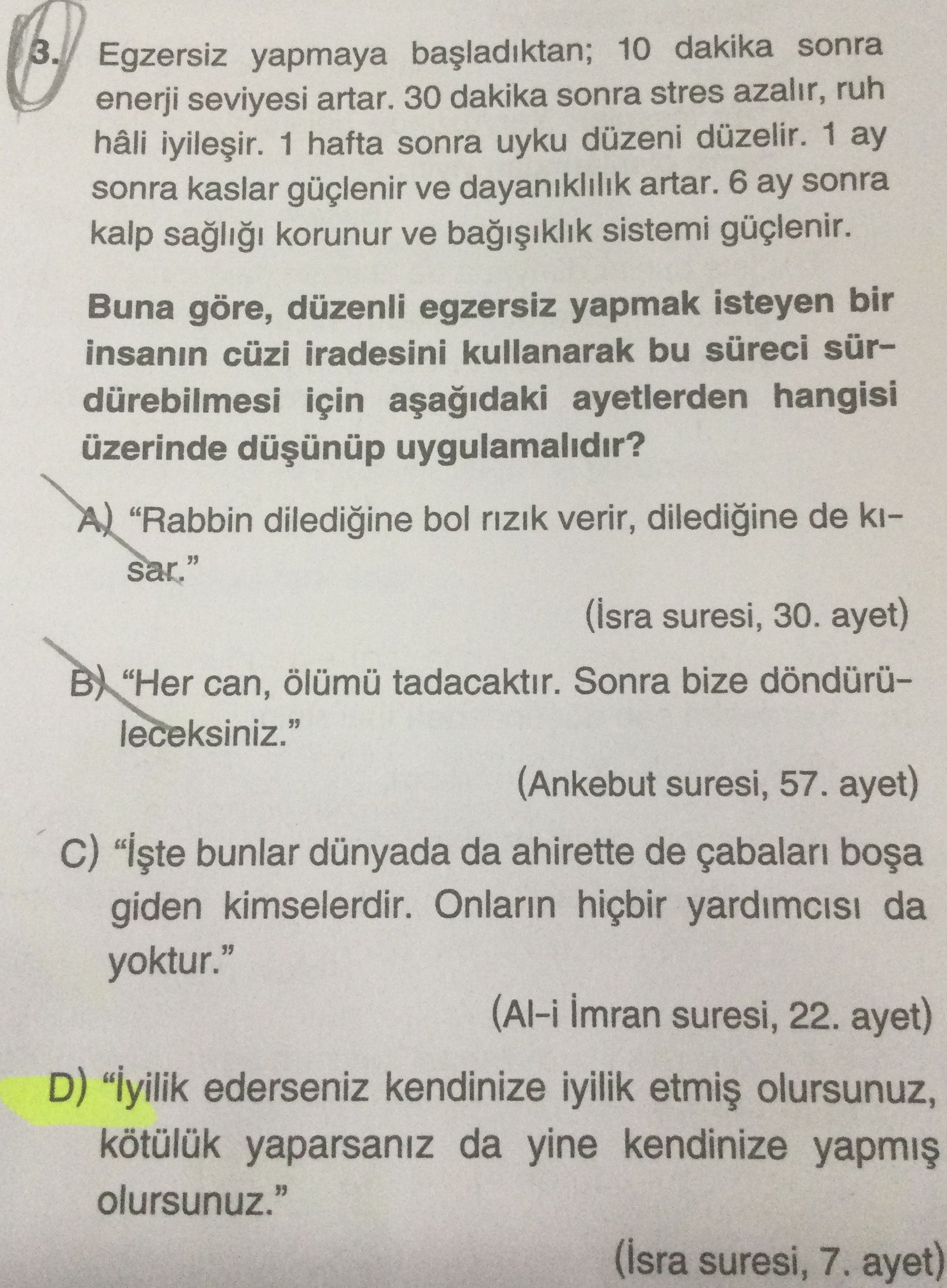 Egzersiz yapmaya başladıktan; 10 dakika sonra enerji seviyesi artar. 30 dakika sonra stres azalır