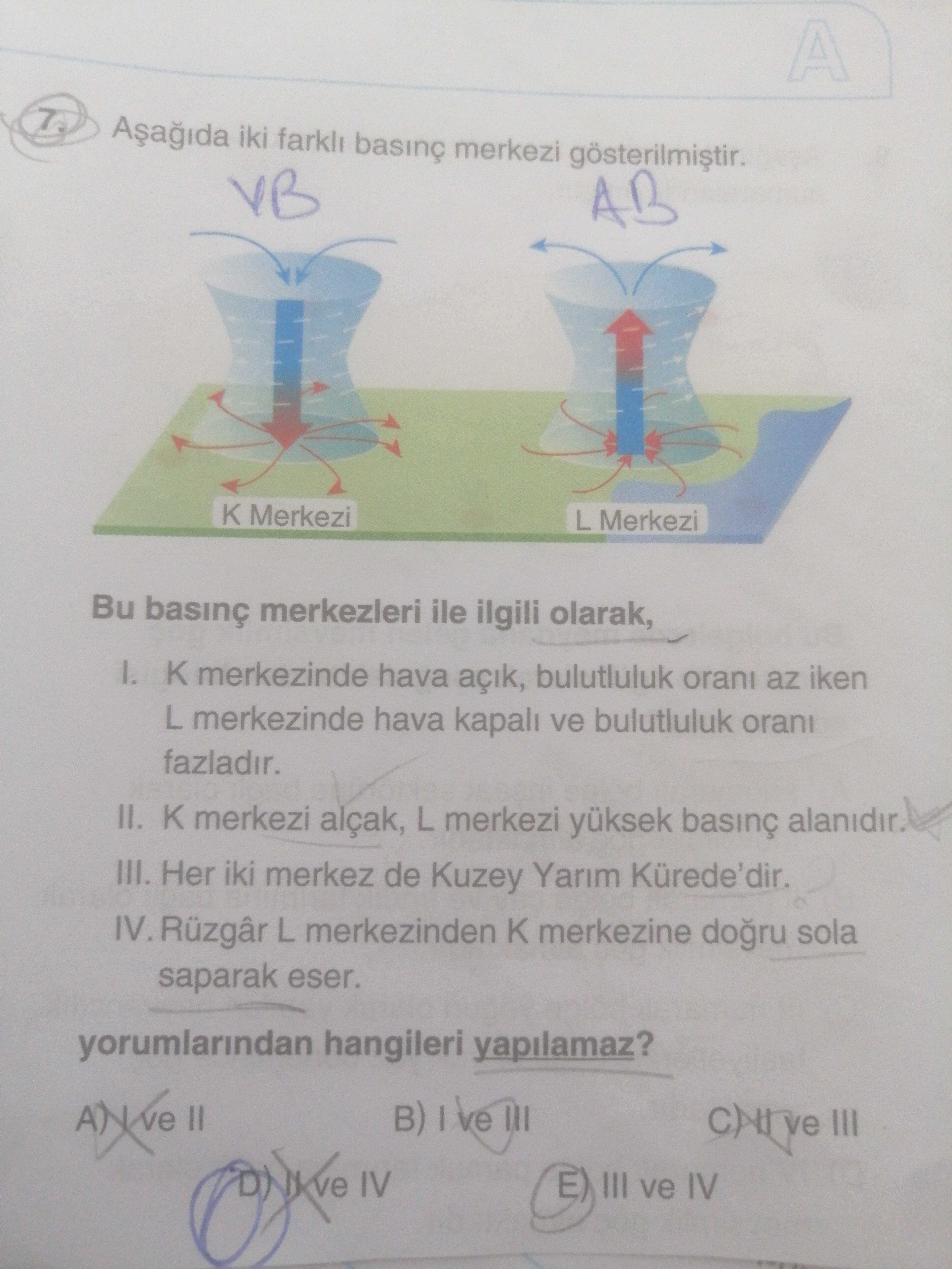 Aşağıda iki farklı basınç merkezi gösterilmiştir. Bu basınç merkezleri ile ilgili olarak, I. K