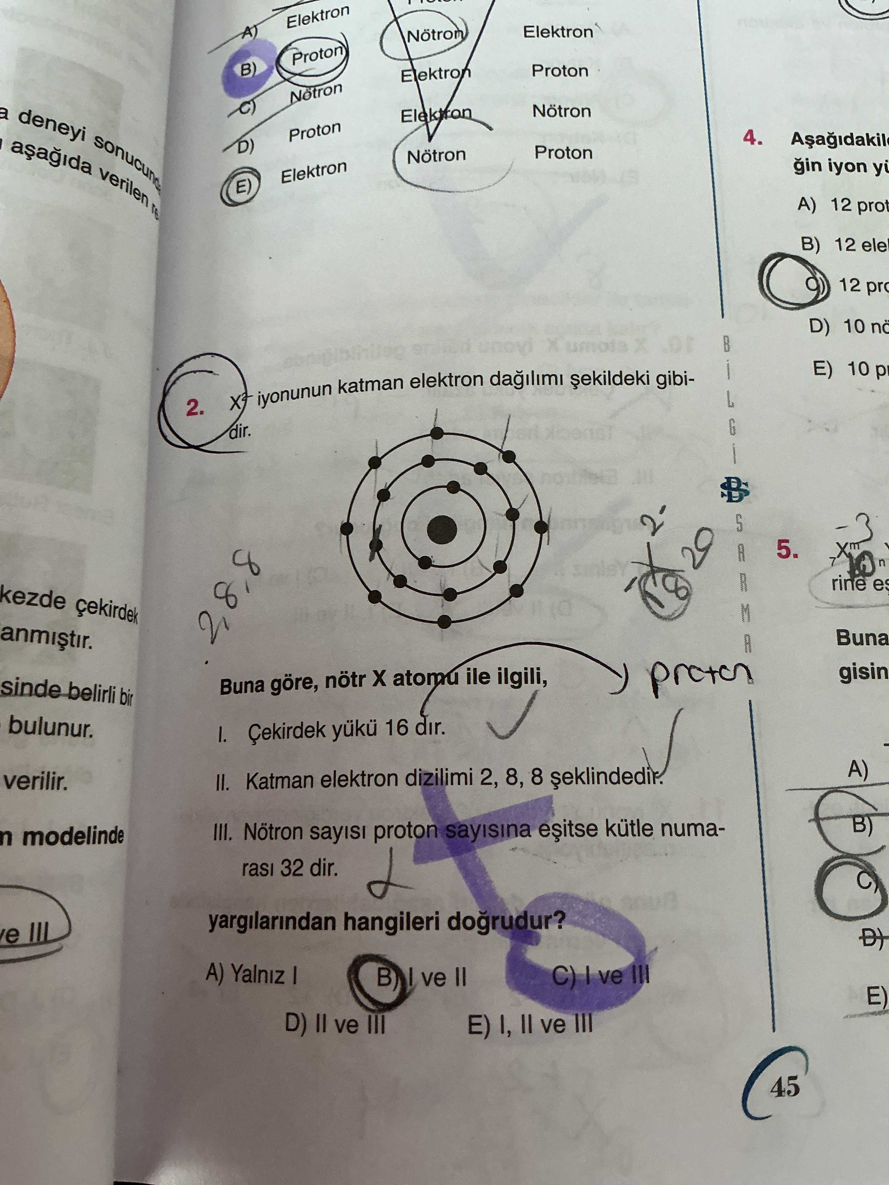 X² iyonunun katman elektron dağılımı şekildeki gibidir. Buna göre, nötr X atomu ile ilgili, I
