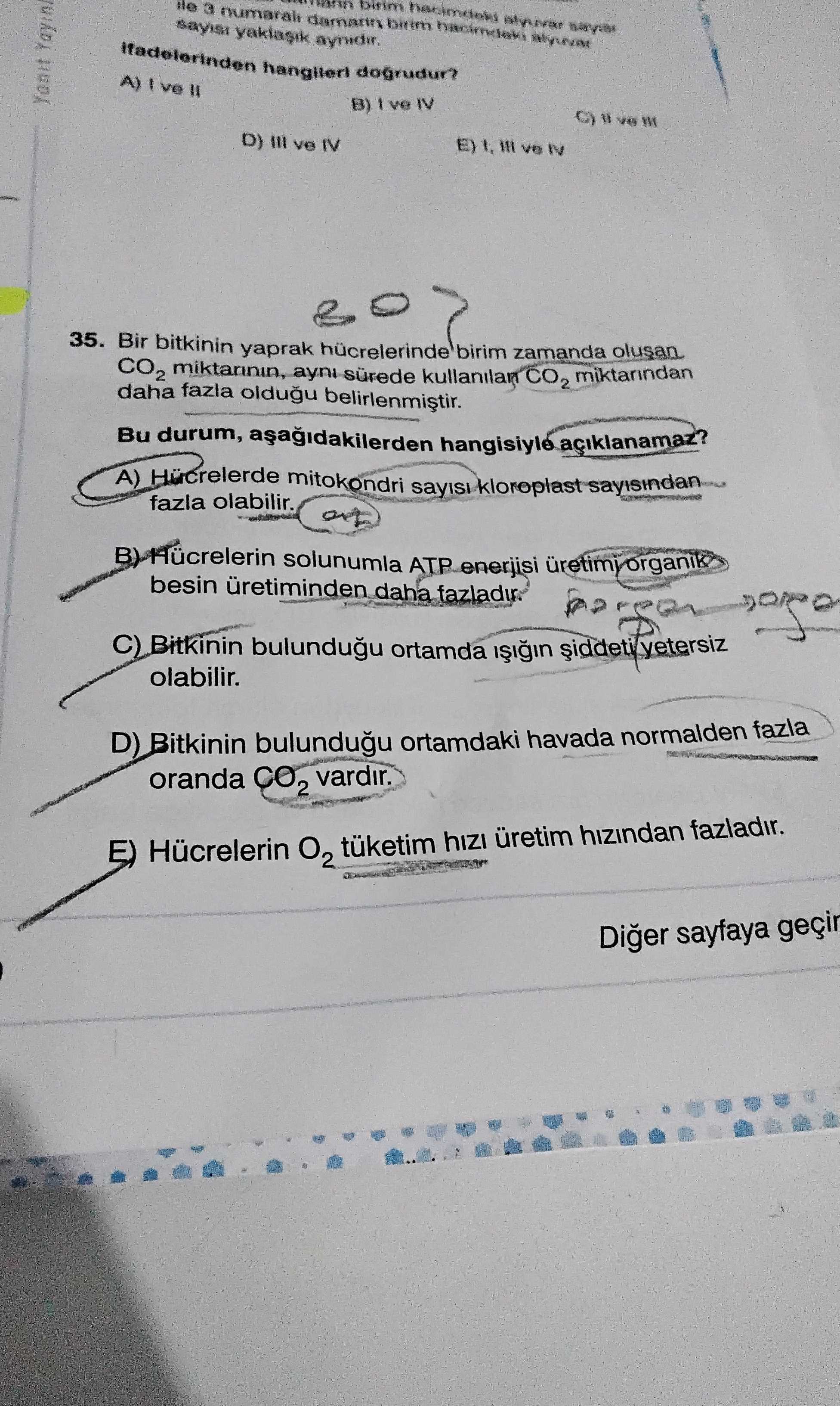 Bir bitkinin yaprak hücrelerinde birim zamanda oluşan CO₂ miktarının, aynı sürede kullanılan CO₂