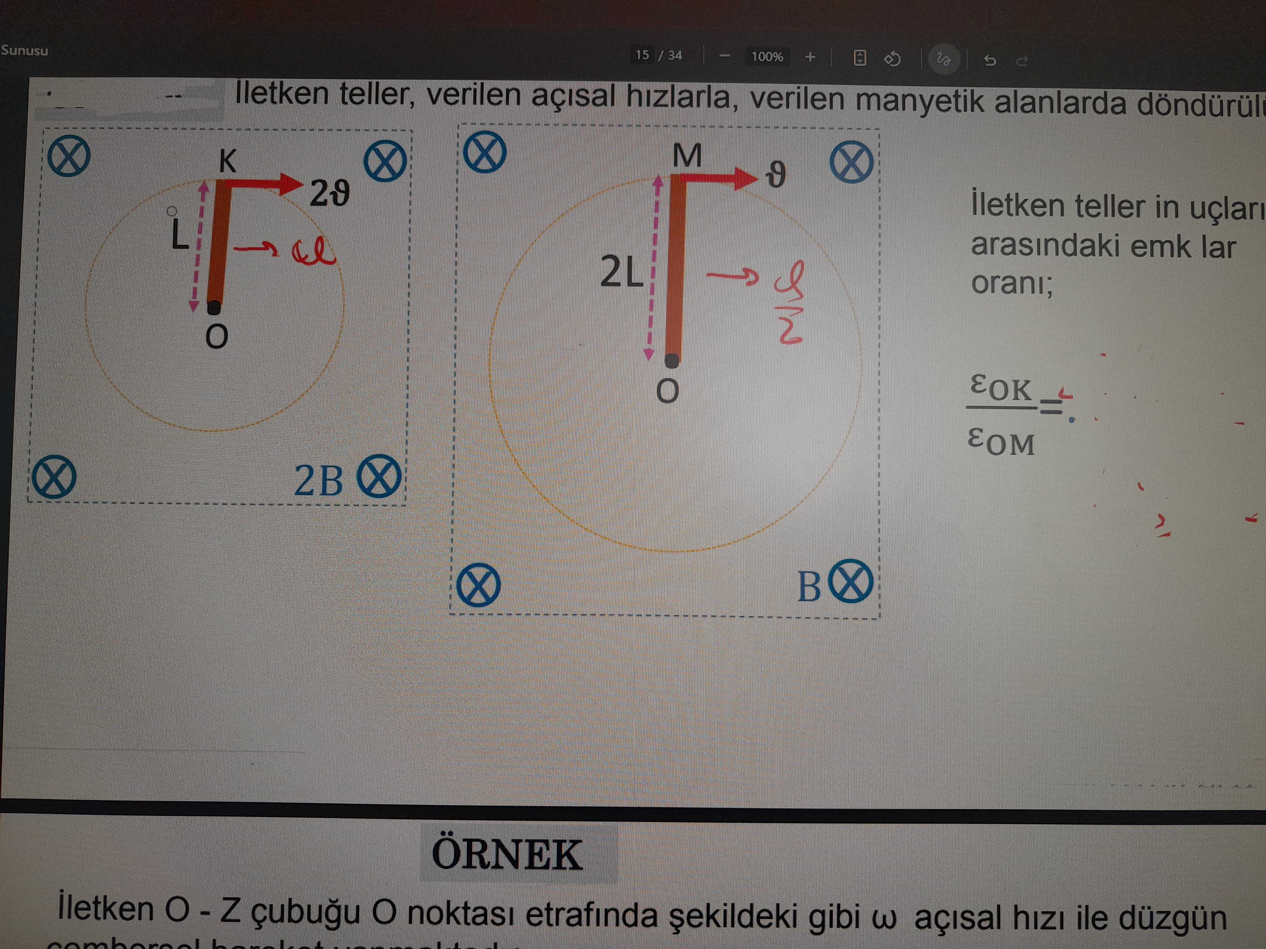 İletken teller, verilen açısal hızlarla, verilen manyetik alanlarda döndürülü... İletken teller in